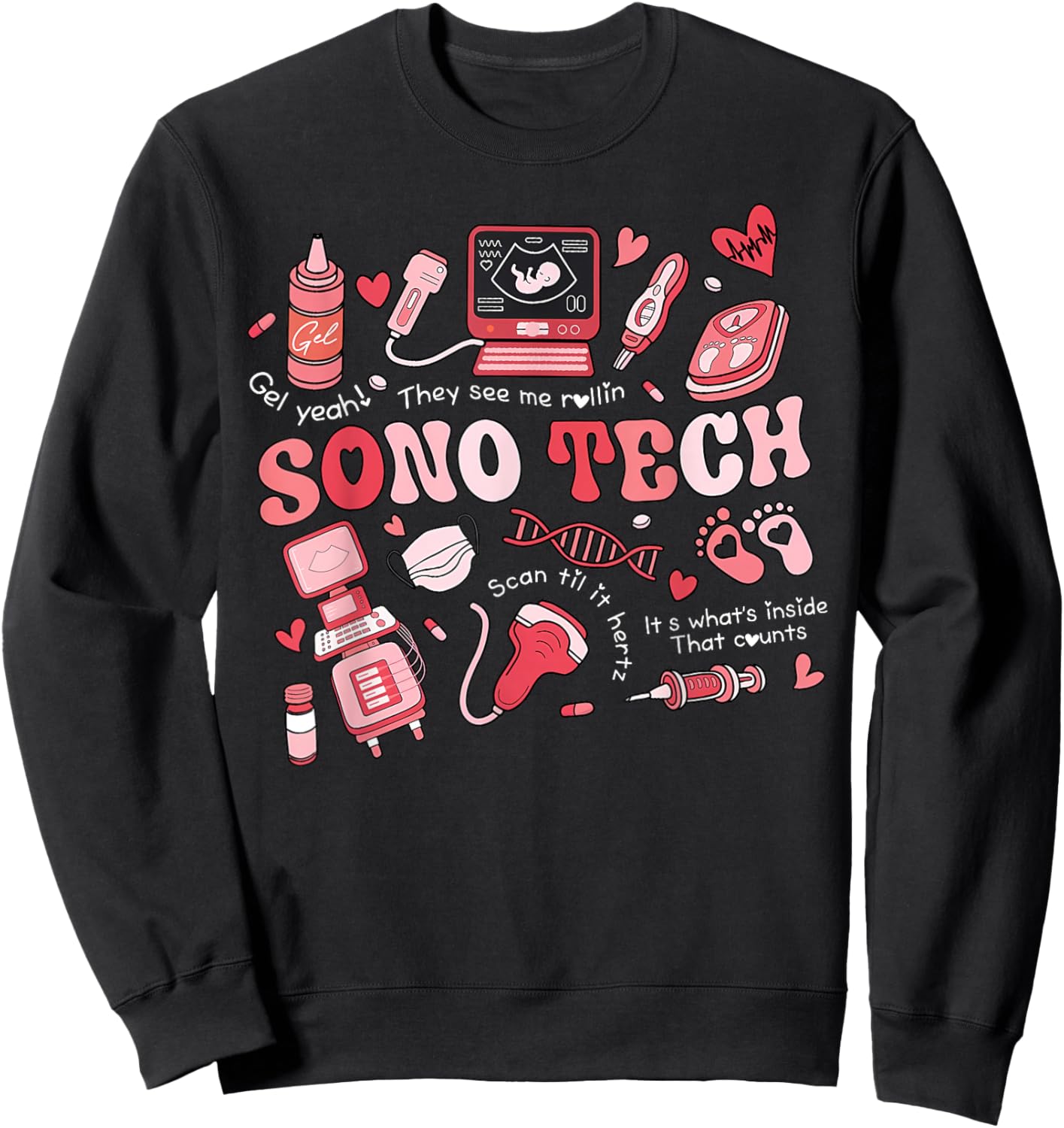 Cute Sonographer Valentines Sono Tech Ultrasound Tech Sweatshirt - Sweatshirt | Black