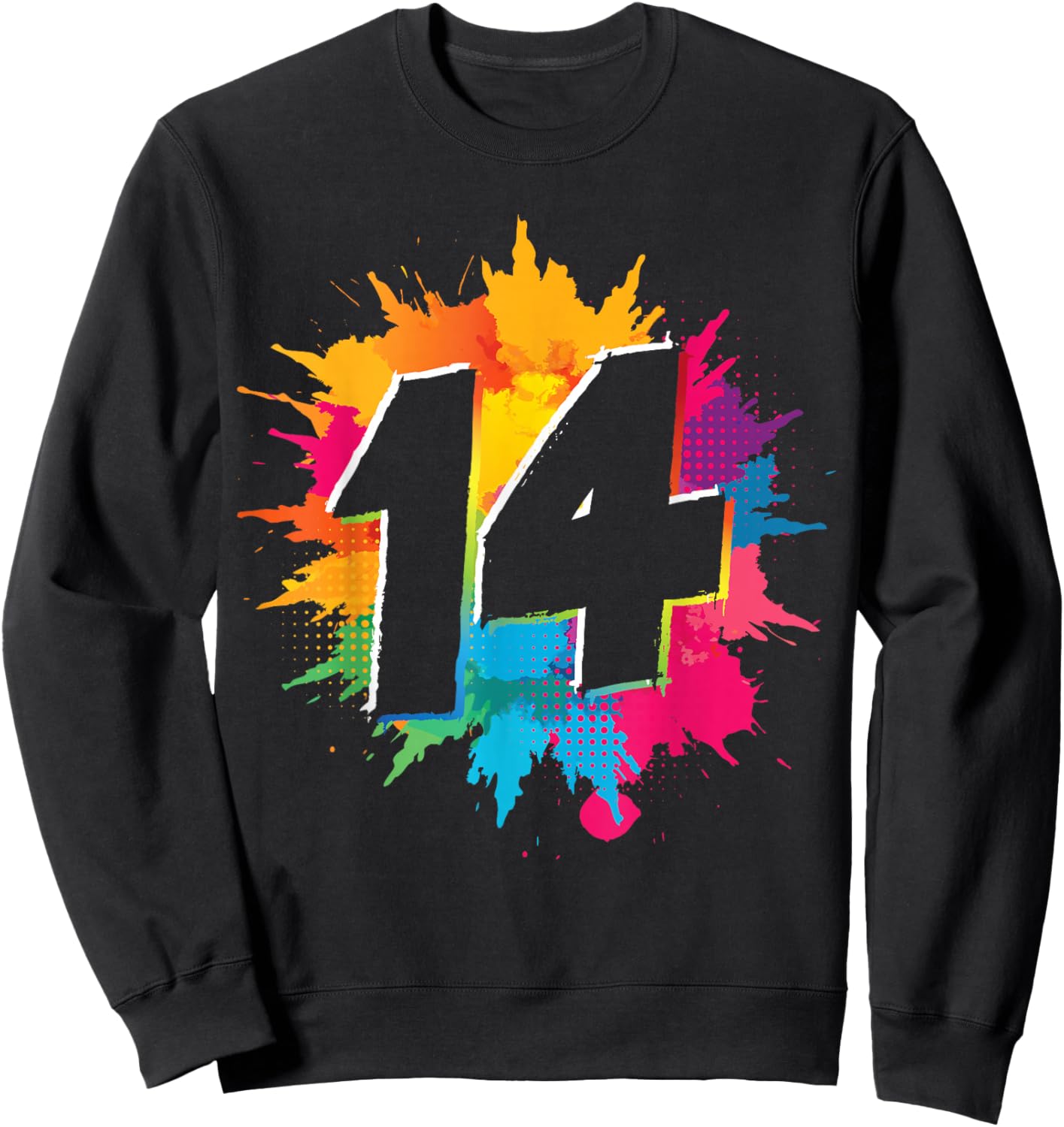 14th Birthday Colorful Paint Splashes 14 Year Old Girls Boys Sweatshirt - Sweatshirt | Black