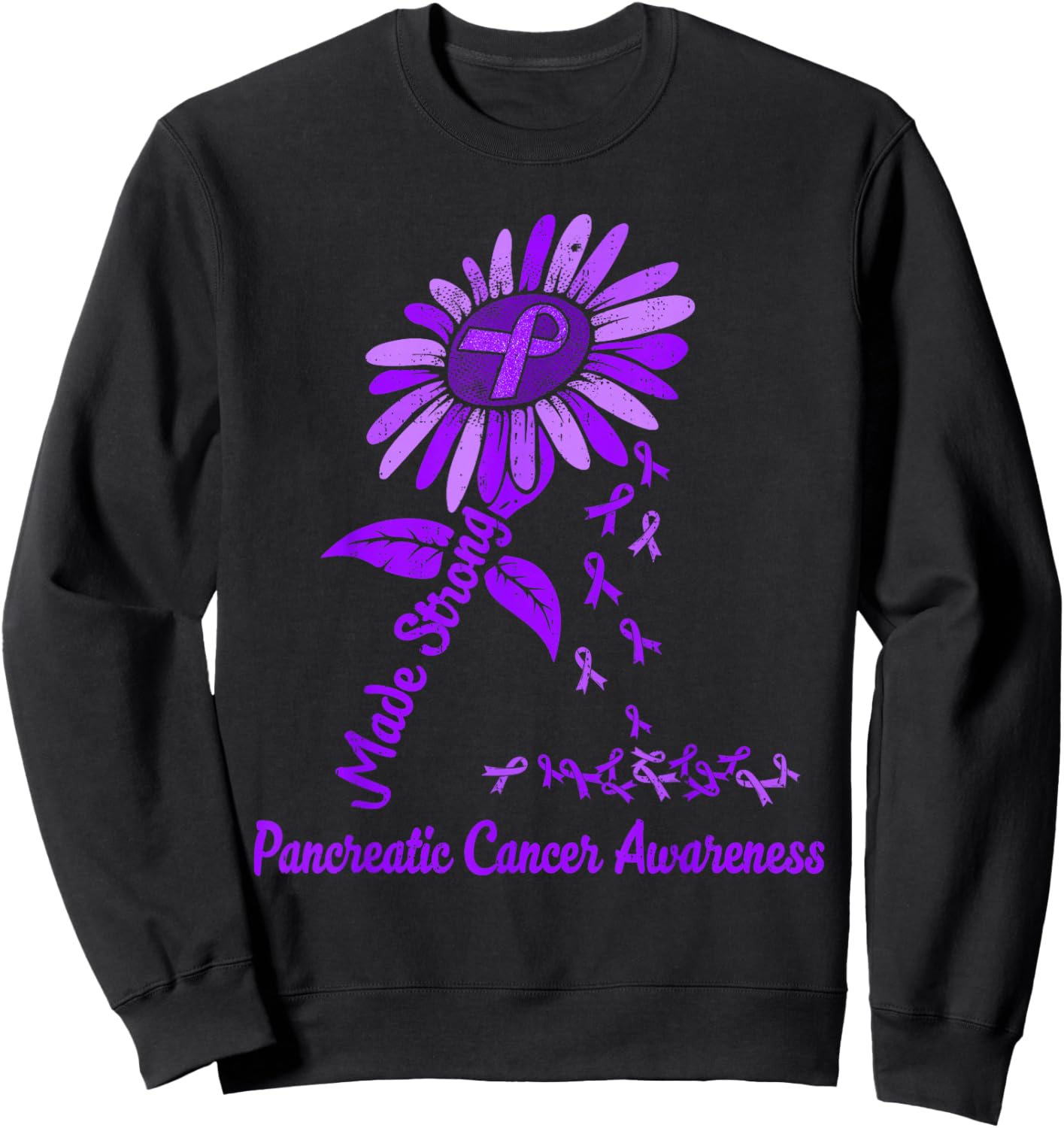Pancreatic Cancer Awareness Sunflower Ribbon Purple Support Sweatshirt - Sweatshirt | Black