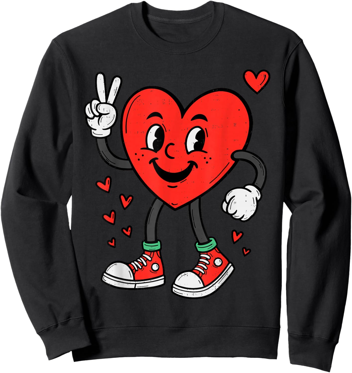 Heart Peace Hand Funny Valentines Day Boys Men Women Kids Sweatshirt - Sweatshirt | Black