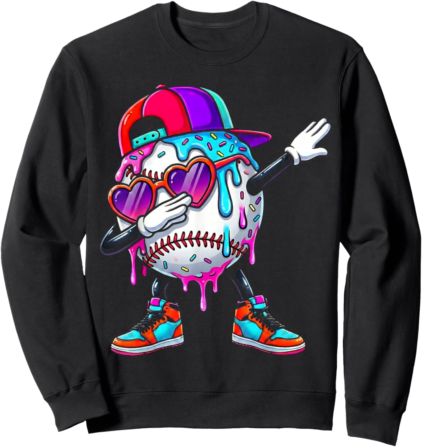 Baseball Ice Cream Drip Dabbing Sports Sprinkles for Boys Sweatshirt - Sweatshirt | Black