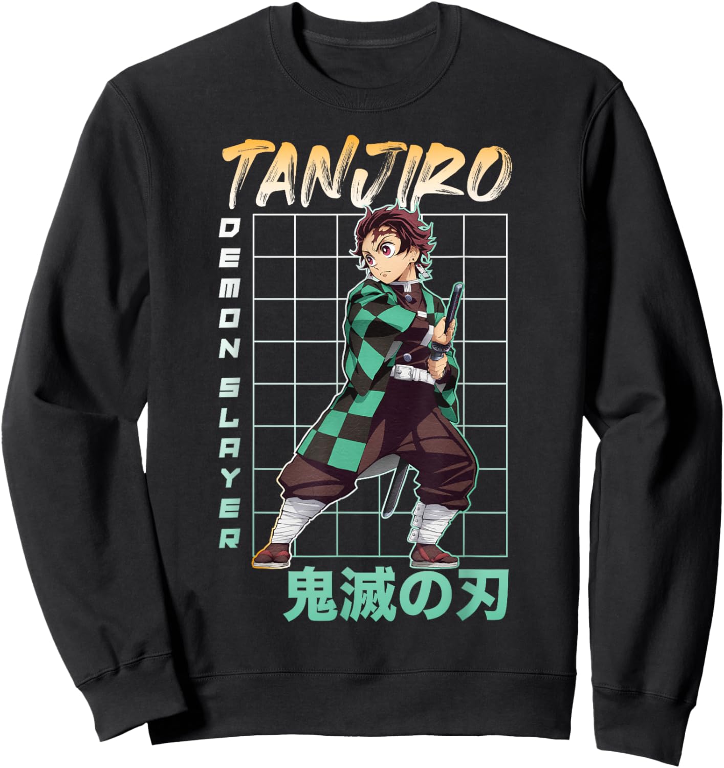Demon Slayer: Kimetsu no Yaiba Tanjiro Retro Grid Anime Sweatshirt - Sweatshirt | Black