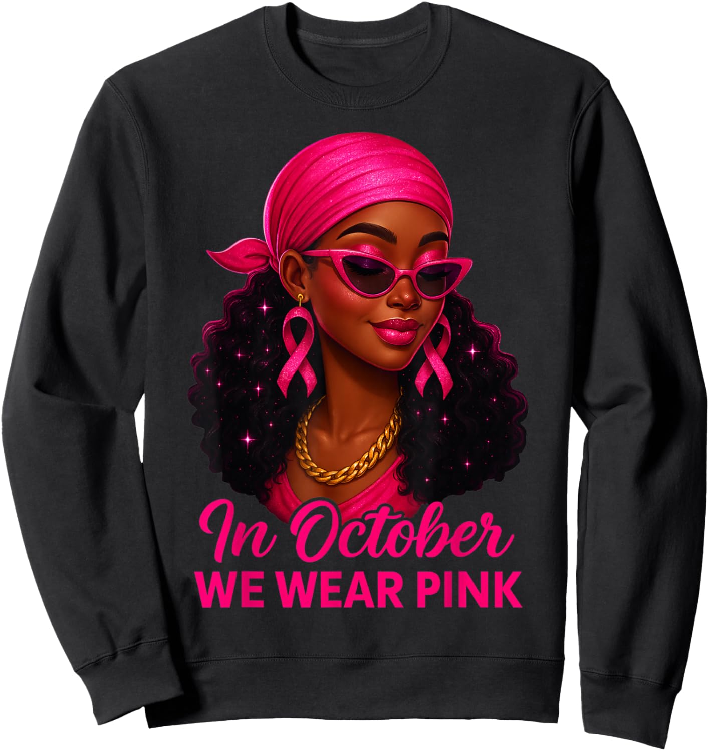 in October We Wear Pink Black Women Breast Cancer Awareness Sweatshirt - Sweatshirt | Black