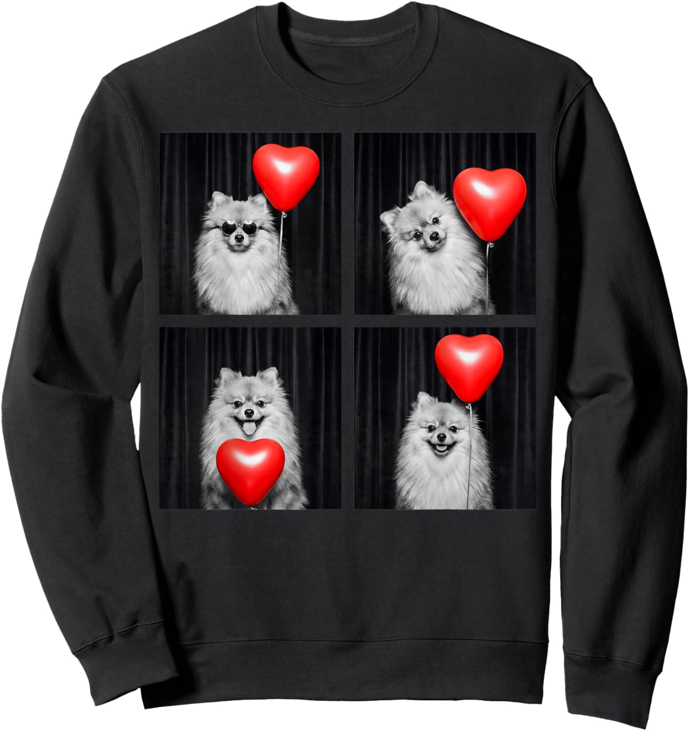 Funny Pomeranian Photobooth Dog Lover Design Valentines Sweatshirt - Sweatshirt | Black