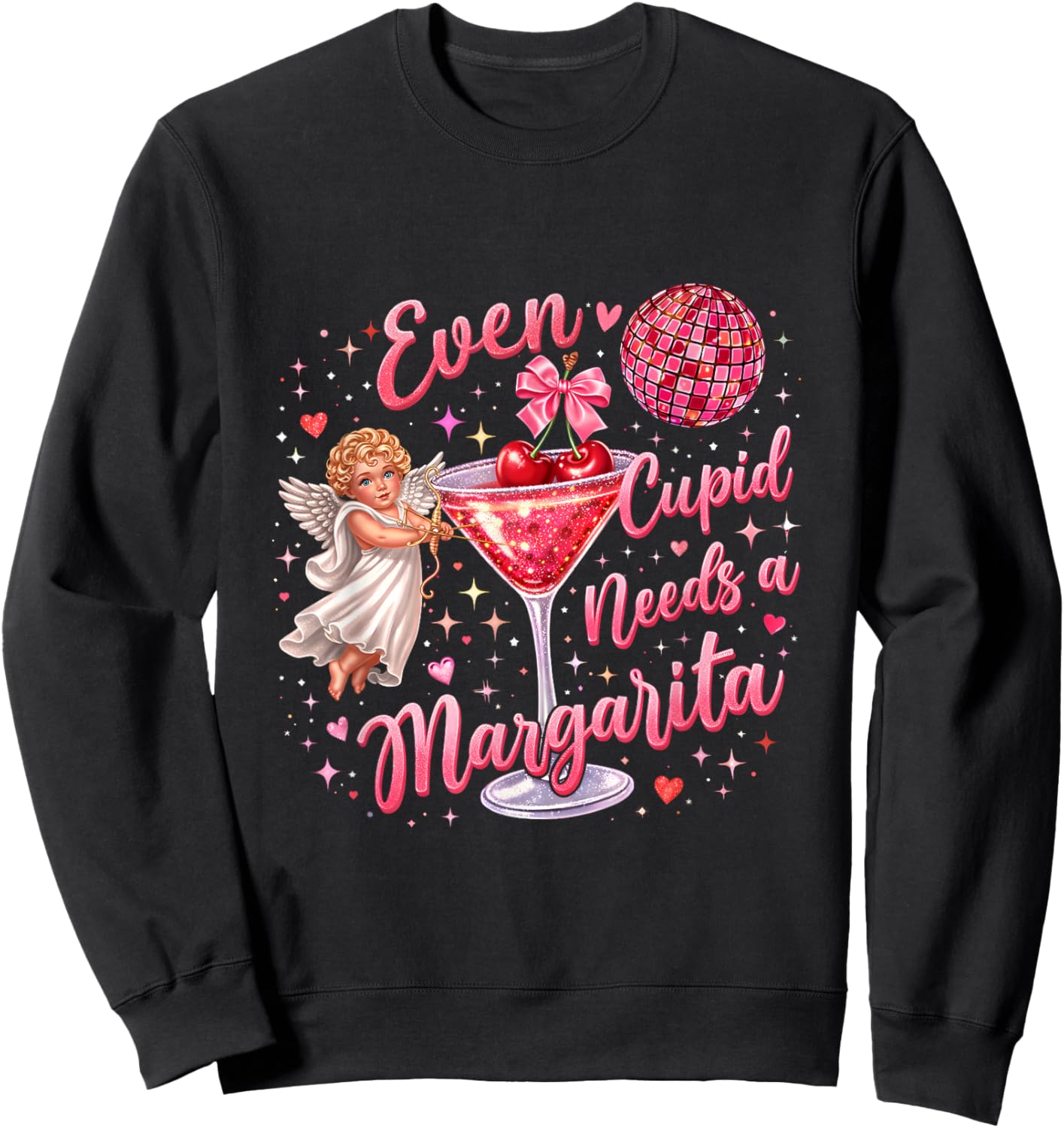Valentine Funny Even Cupid Need A Margarita Retro Trendy Sweatshirt - Sweatshirt | Black