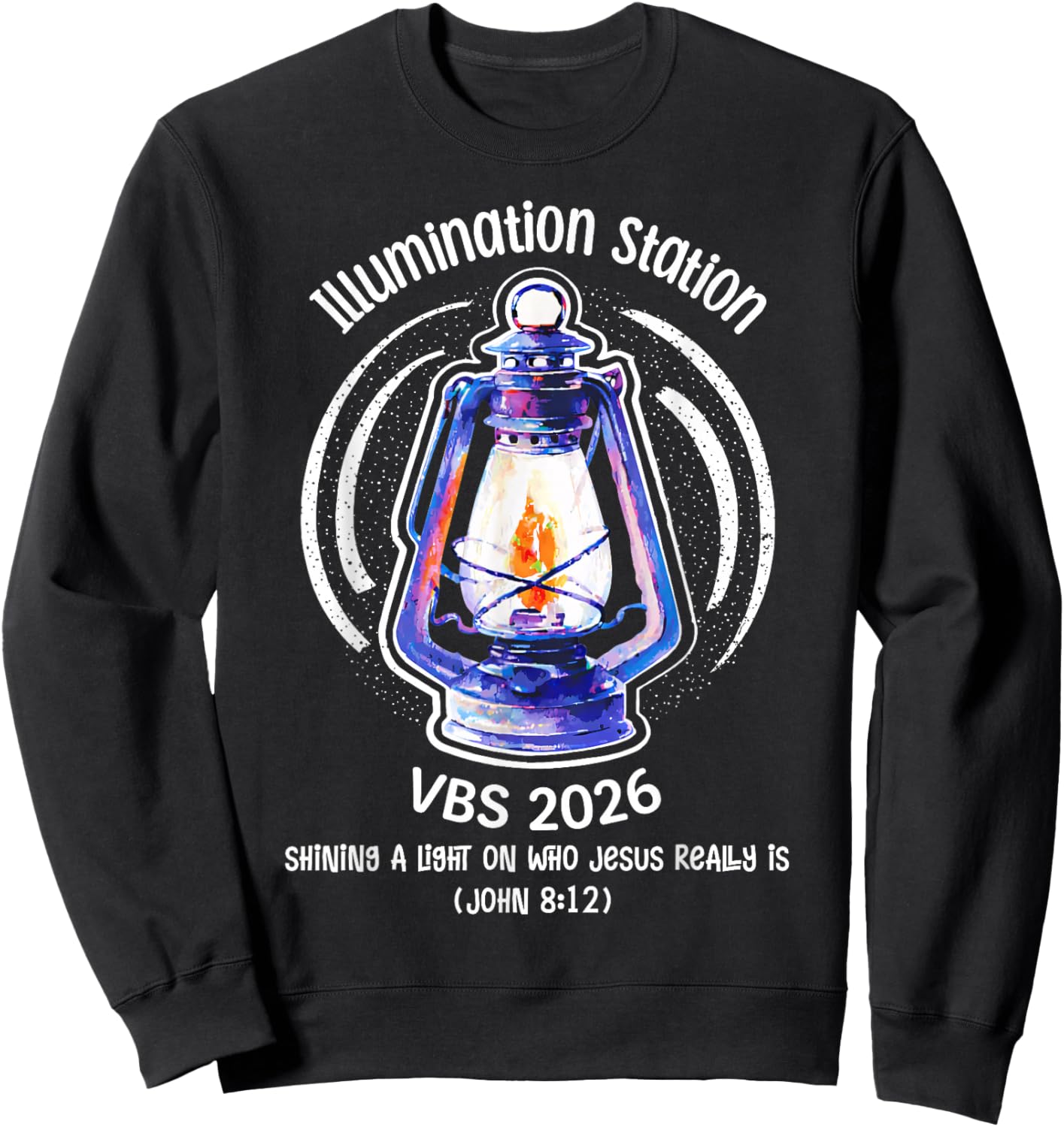 Retro Illumination Station VBS 2026 John 8:12 Bible Verse Sweatshirt - Sweatshirt | Black