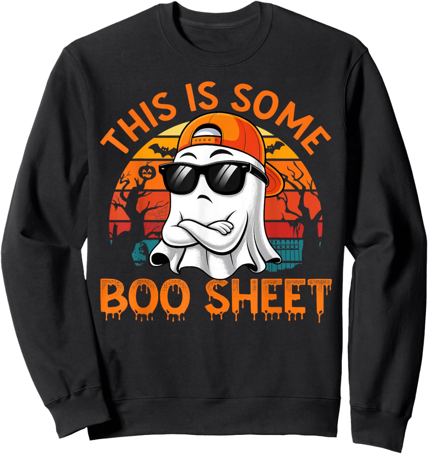 Funny Halloween This is Some Boo Sheet Ghost Retro Men Boys Sweatshirt - Sweatshirt | Black