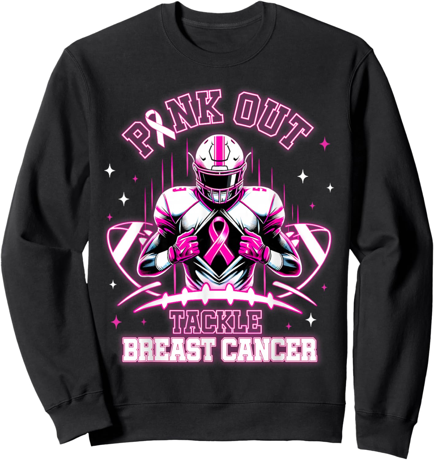 Pink Out Tackle Breast Cancer Awareness Football Player Sweatshirt - Sweatshirt | Black