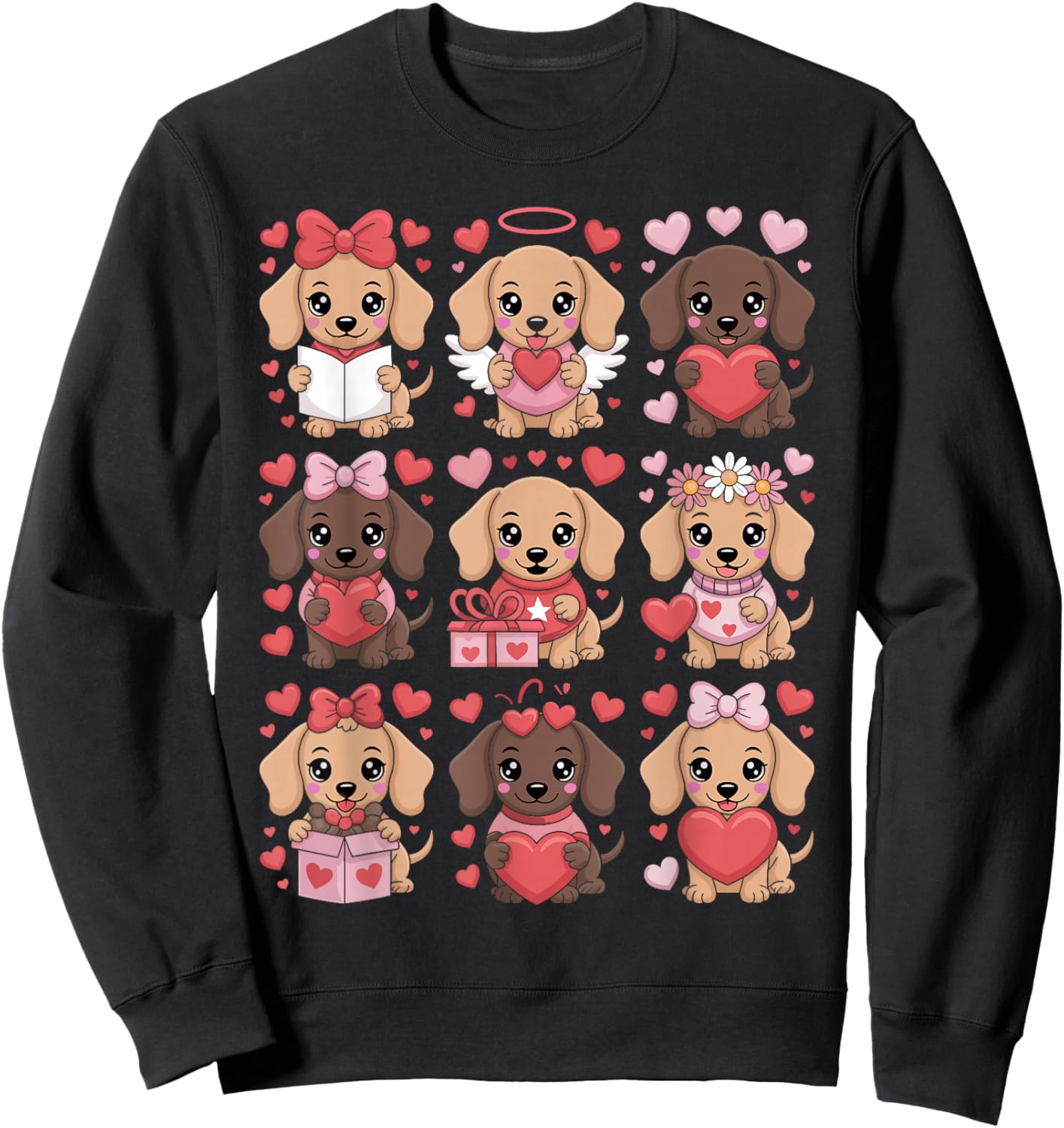 Cute Dachshund Valentine's Day Wiener Doxie Dog Lover Heart Sweatshirt - Sweatshirt | Black