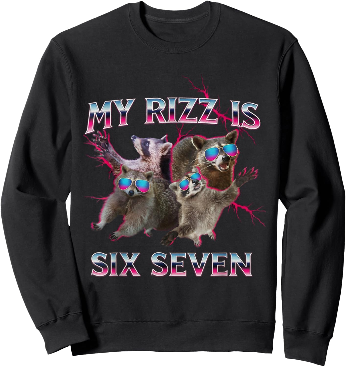 Autism Rizz 'Em with The 6-7 Funny Raccoon 67 Meme Six Seven Sweatshirt - Sweatshirt | Black