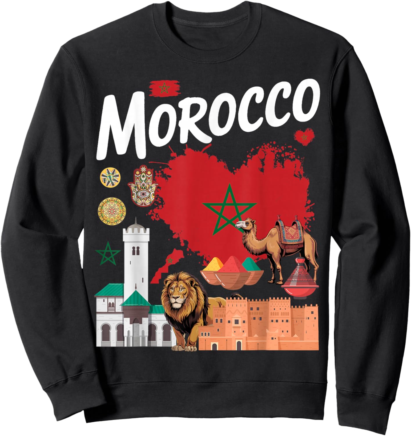 Morocco Flag Outfit Idea for Kids Maroc Moroccan Themed Sweatshirt - Sweatshirt | Black