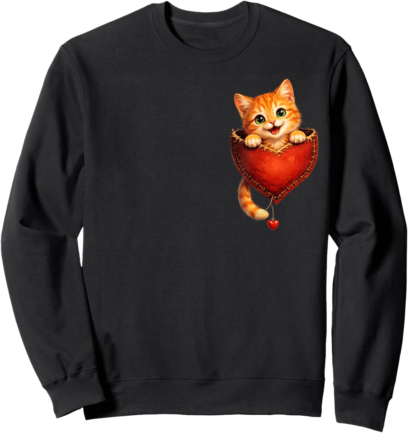 Cute Orange Pocket Kitty Funny Valentine Cat Lover Heart Sweatshirt - Sweatshirt | Black