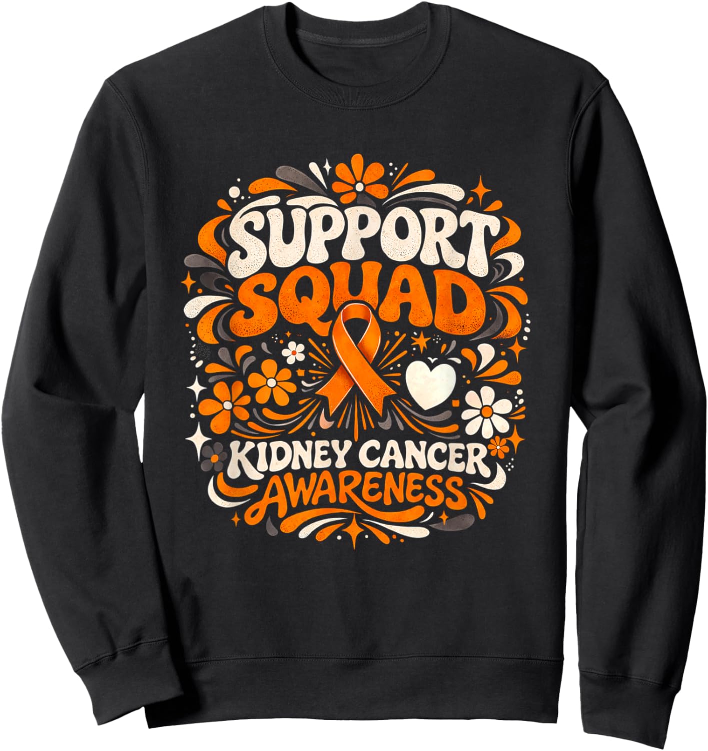 Support Squad Kidney Cancer Awareness Orange Ribbon Sweatshirt - Sweatshirt | Black