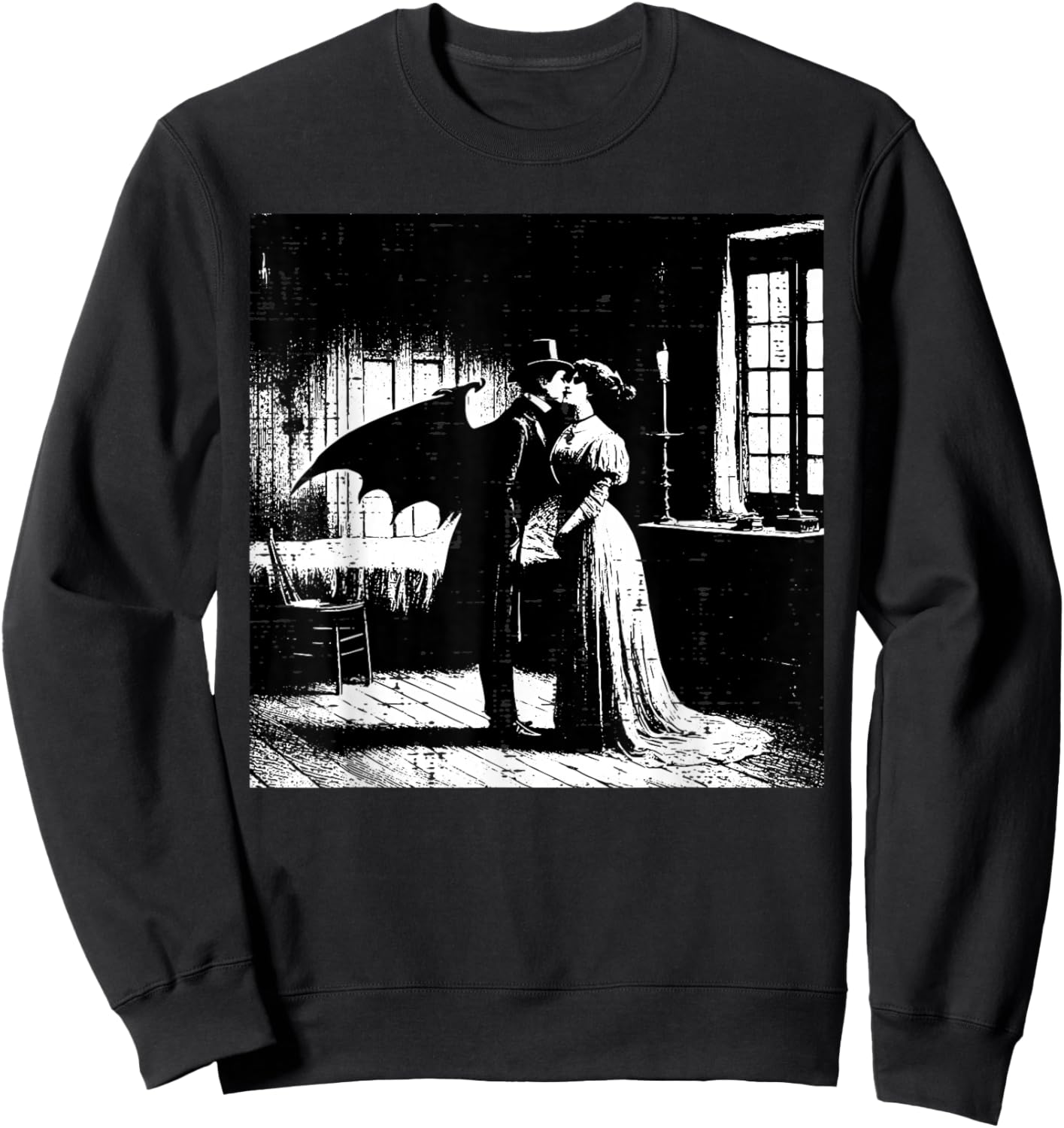 Halloween Vampire Kissing Woman Vintage Costume Men Women Sweatshirt - Sweatshirt | Black