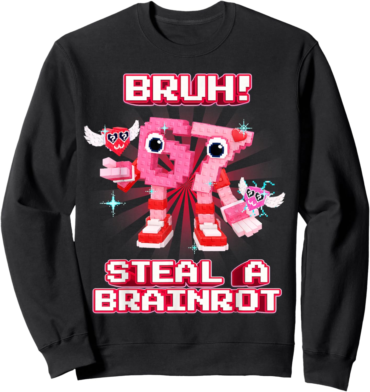 Bruh 67 Six Seven 6-7 Funny Valentines Brainrot Meme Sweatshirt - Sweatshirt | Black