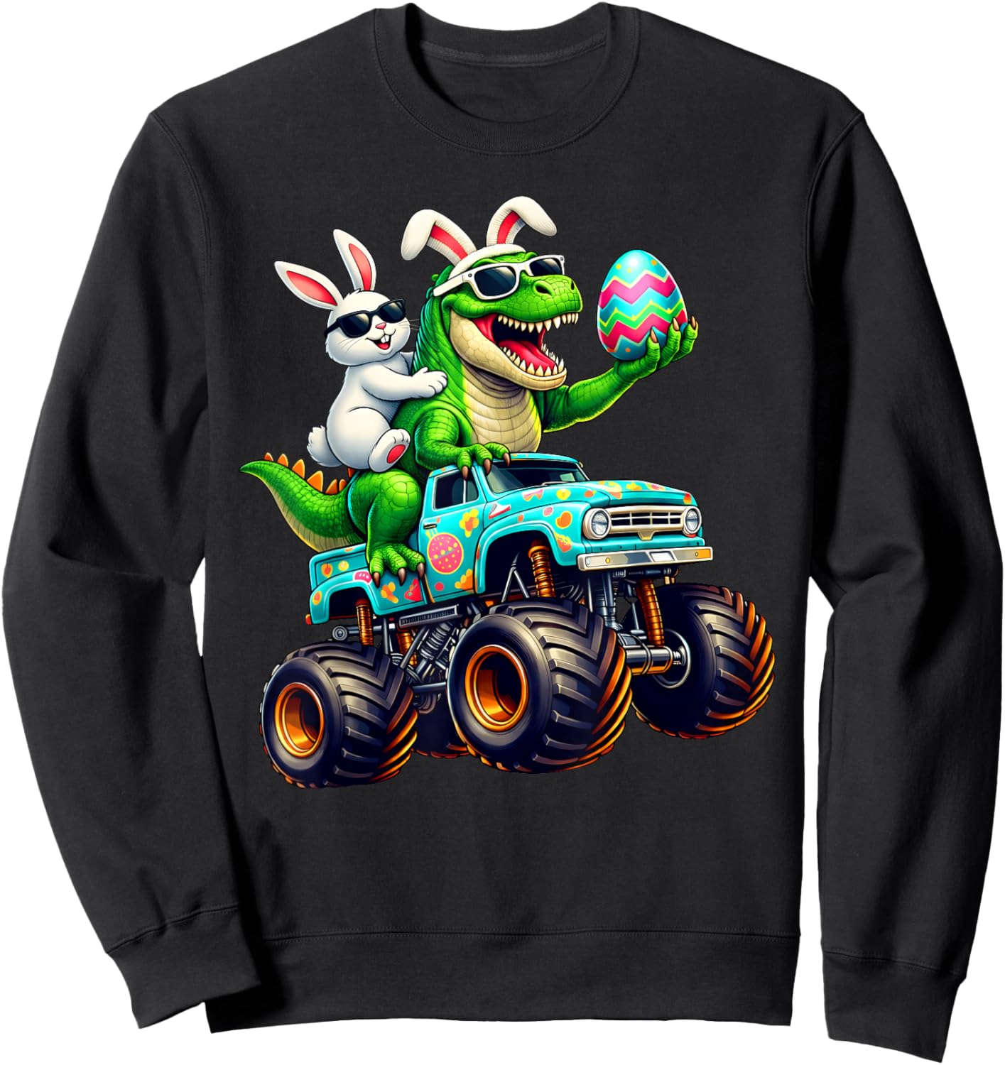 Happy Easter Bunny T Rex Monster Truck Dinosaur Boy Men Sweatshirt - Sweatshirt | Black