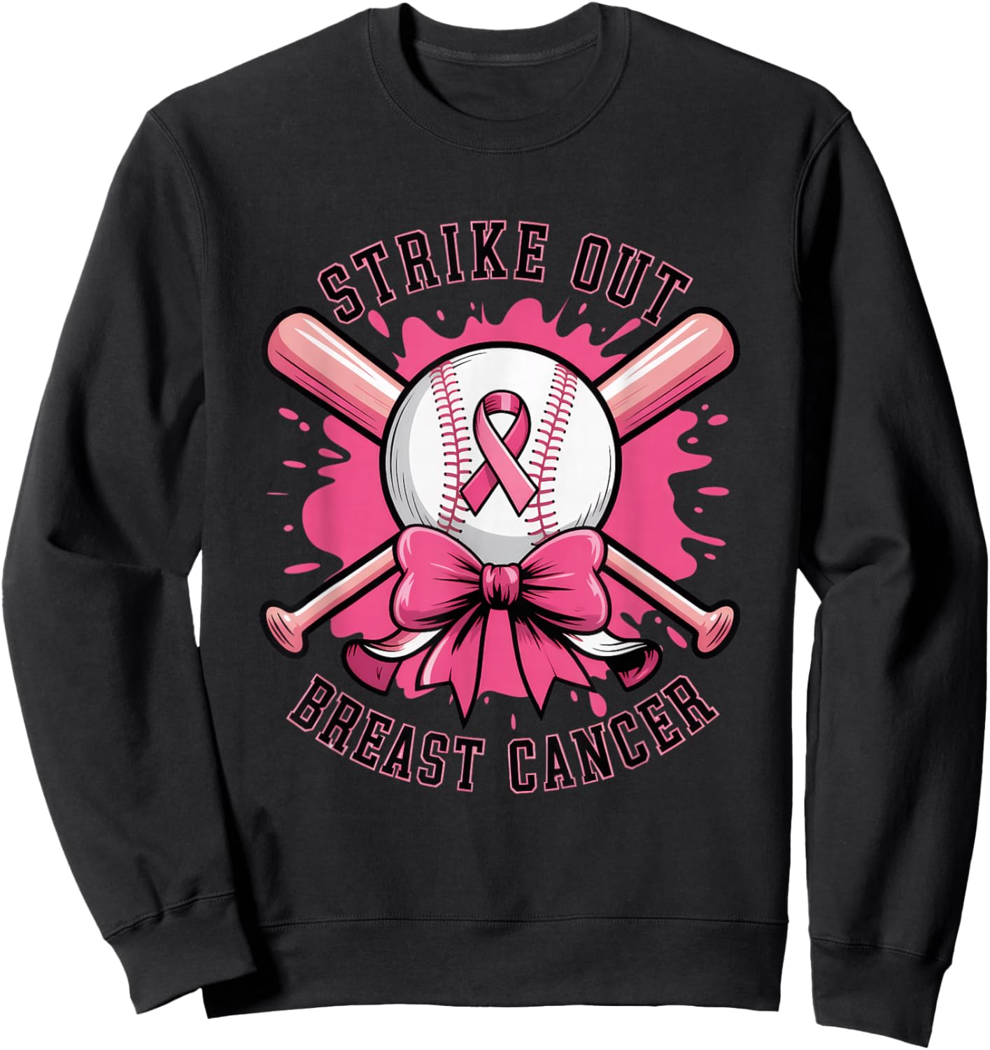 Strike Out Breast Cancer Baseball Pink Sweatshirt - Sweatshirt | Black