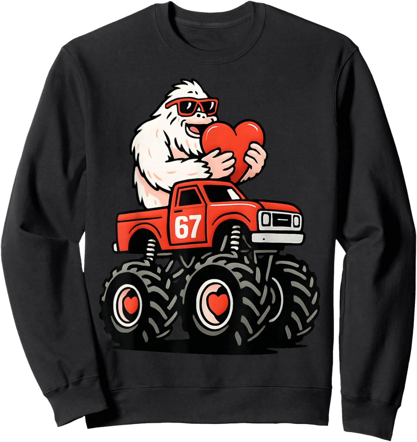 Valentines Day Bigfoot 67 Meme Truck Funny 6 7 Kids Toddlers Sweatshirt - Sweatshirt | Black