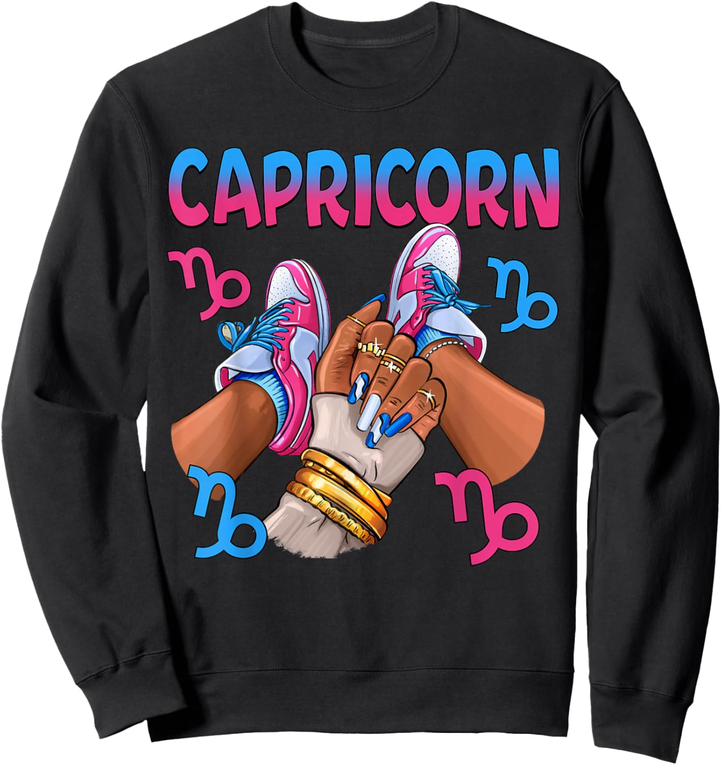 Capricorn Black Girl Women Sneakers Nails Zodiac Birthday Sweatshirt - Sweatshirt | Black