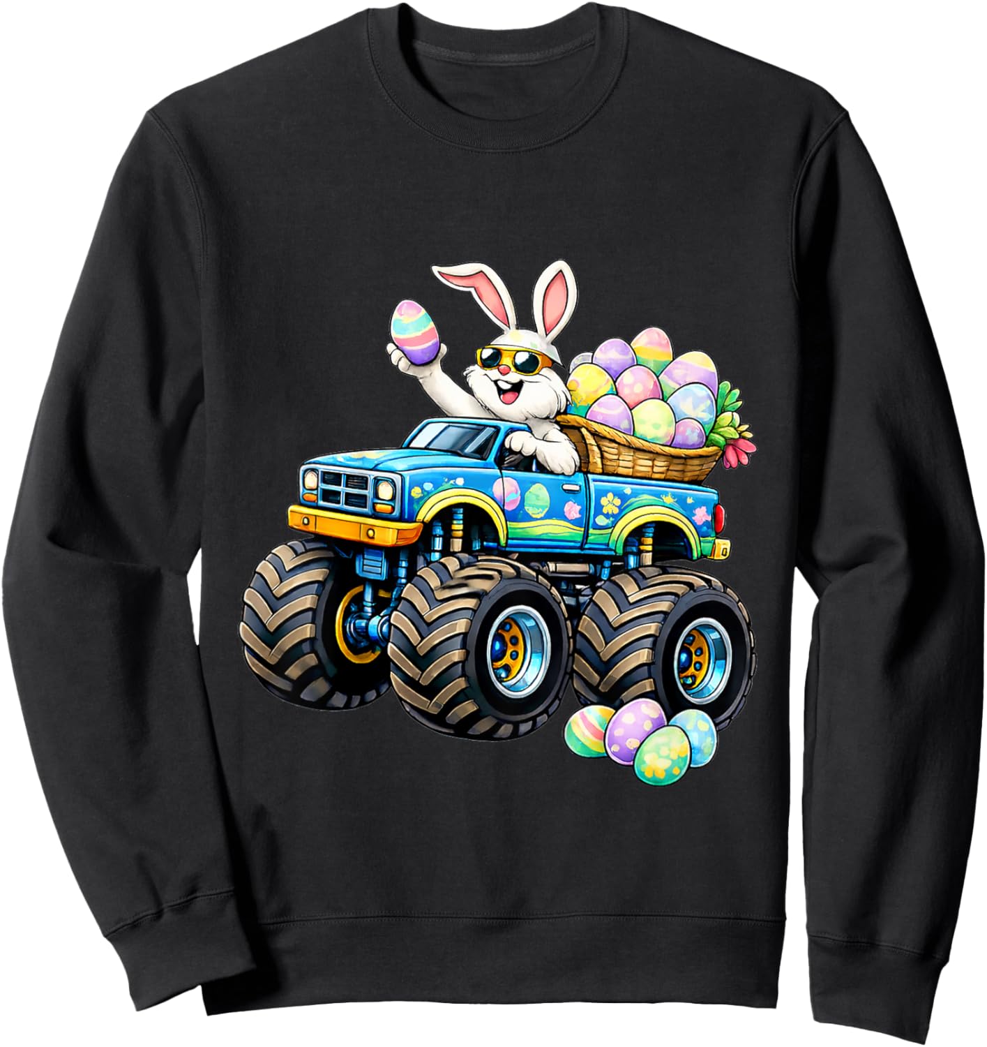 Easter Day Bunny Monster Truck Eggs Rabbit Boys Kids Sweatshirt - Sweatshirt | Black