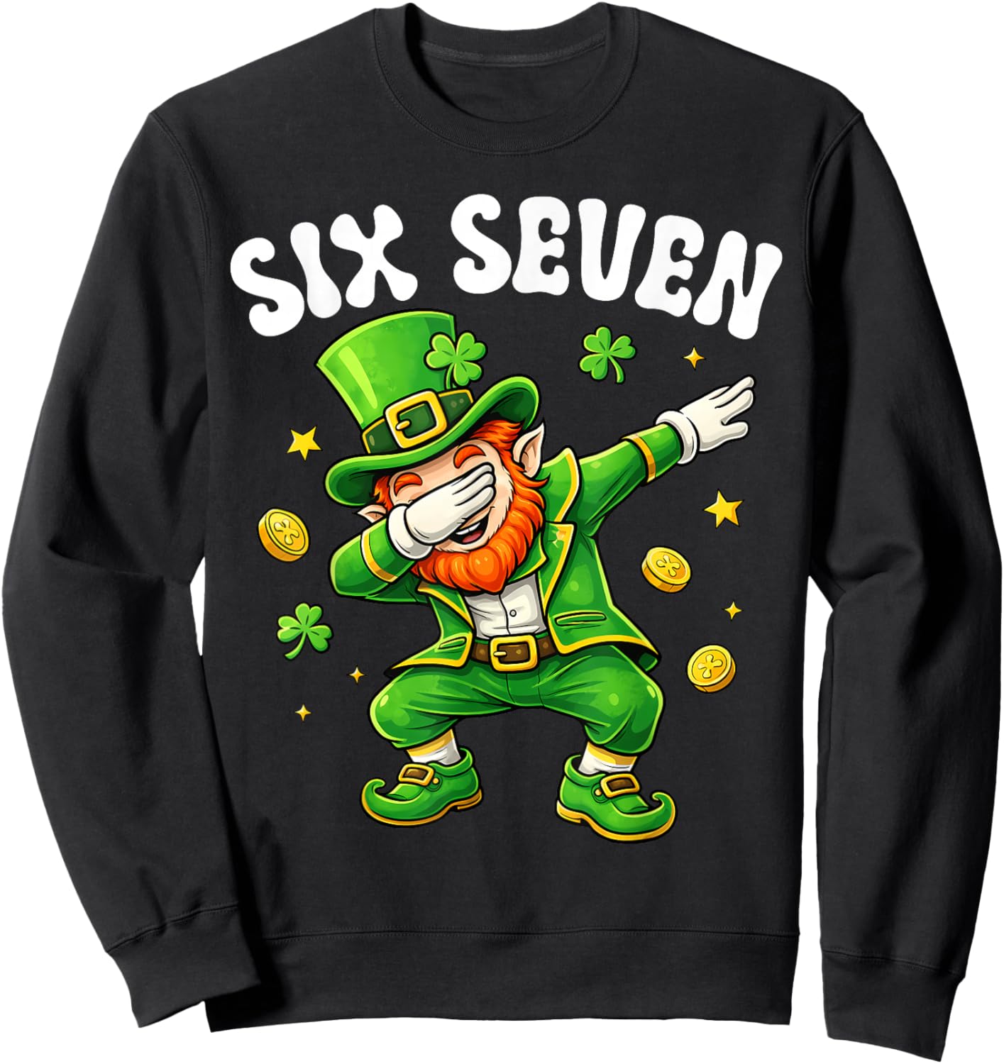 Six Seven Leprechaun Dabbing 67 Meme St Patrick's Day Boys Sweatshirt - Sweatshirt | Black