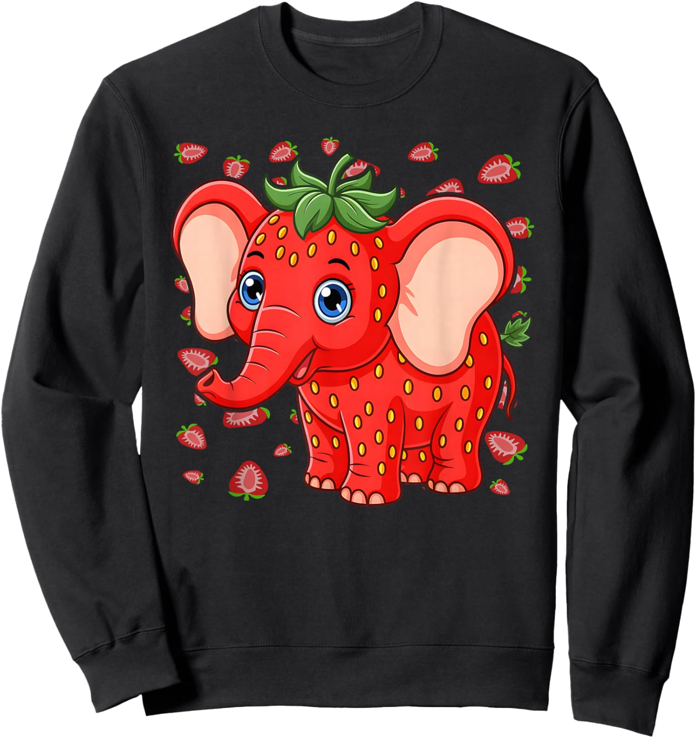 Funny Meme Kids Boys Strawberry Elephant Sweatshirt - Sweatshirt | Black
