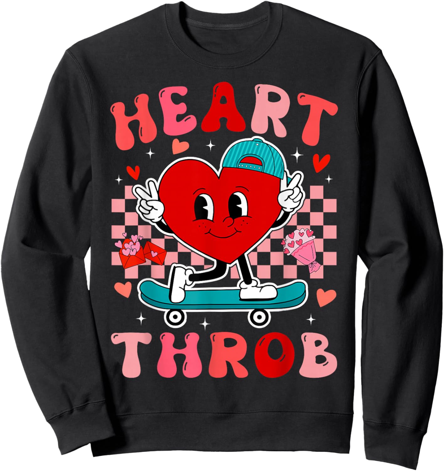 Valentine Retro Groovy Heart Throb Men Boys Kids Toddlers Sweatshirt - Sweatshirt | Black