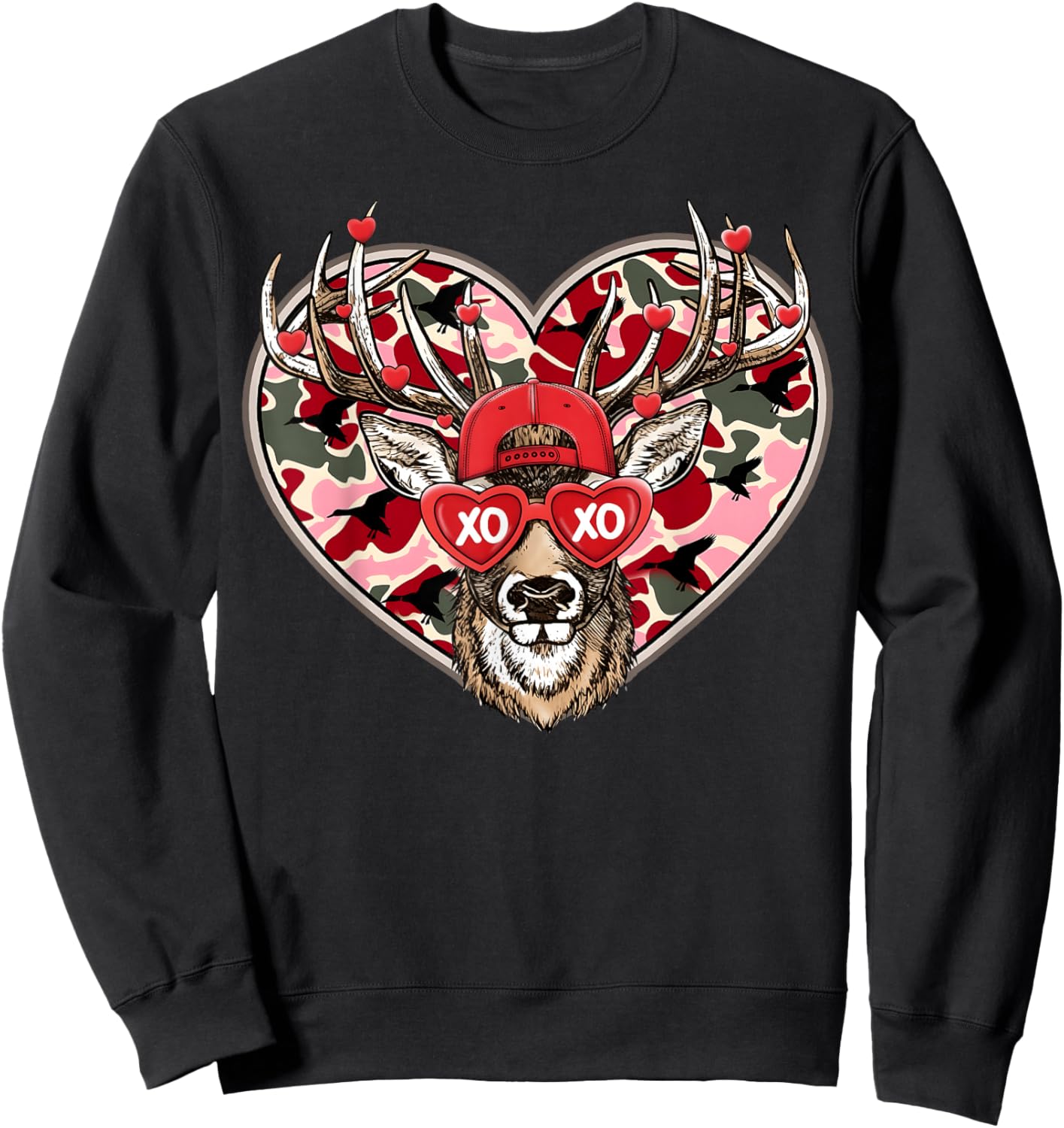 Valentine XOXO Funny Deer Hunting Buck Men Women Kid Sweatshirt - Sweatshirt | Black