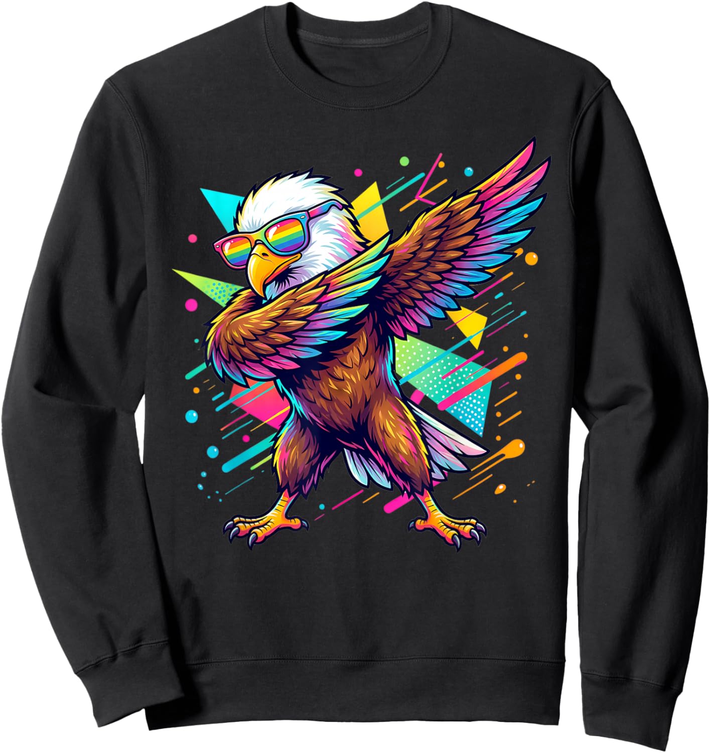 Dabbing Bald Eagle Kids Boys Colorful Eagle Bird Lovers Sweatshirt - Sweatshirt | Black