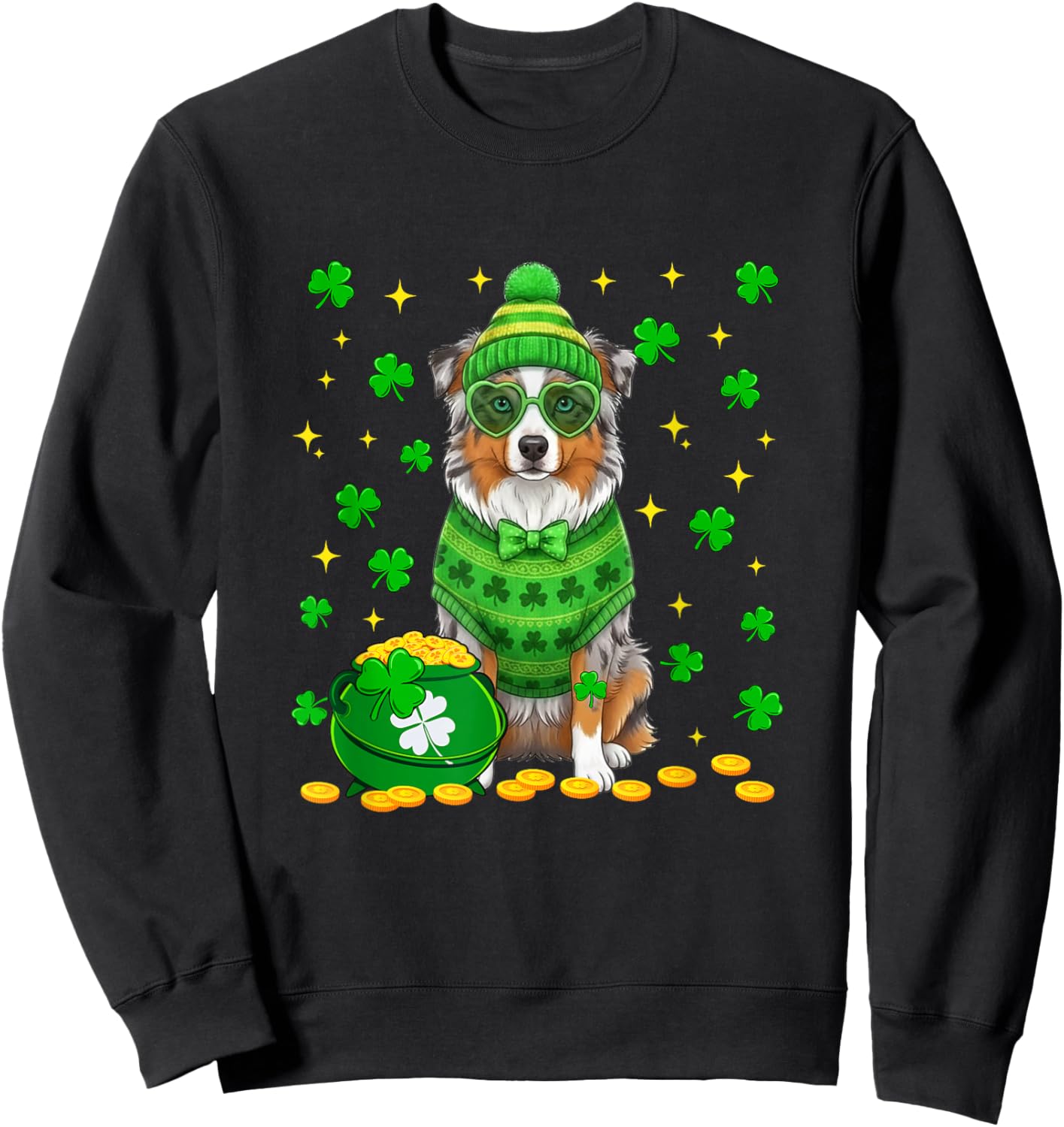 Aussie Sunglasses Shamrocks St. Patrick's Day Owner Kids Sweatshirt - Sweatshirt | Black