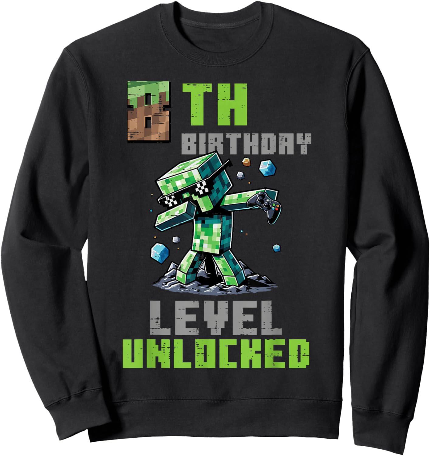 8th Birthday Level Unlocked Pixel Dab 8 Bday Gamer Boys Kids Sweatshirt - Sweatshirt | Black