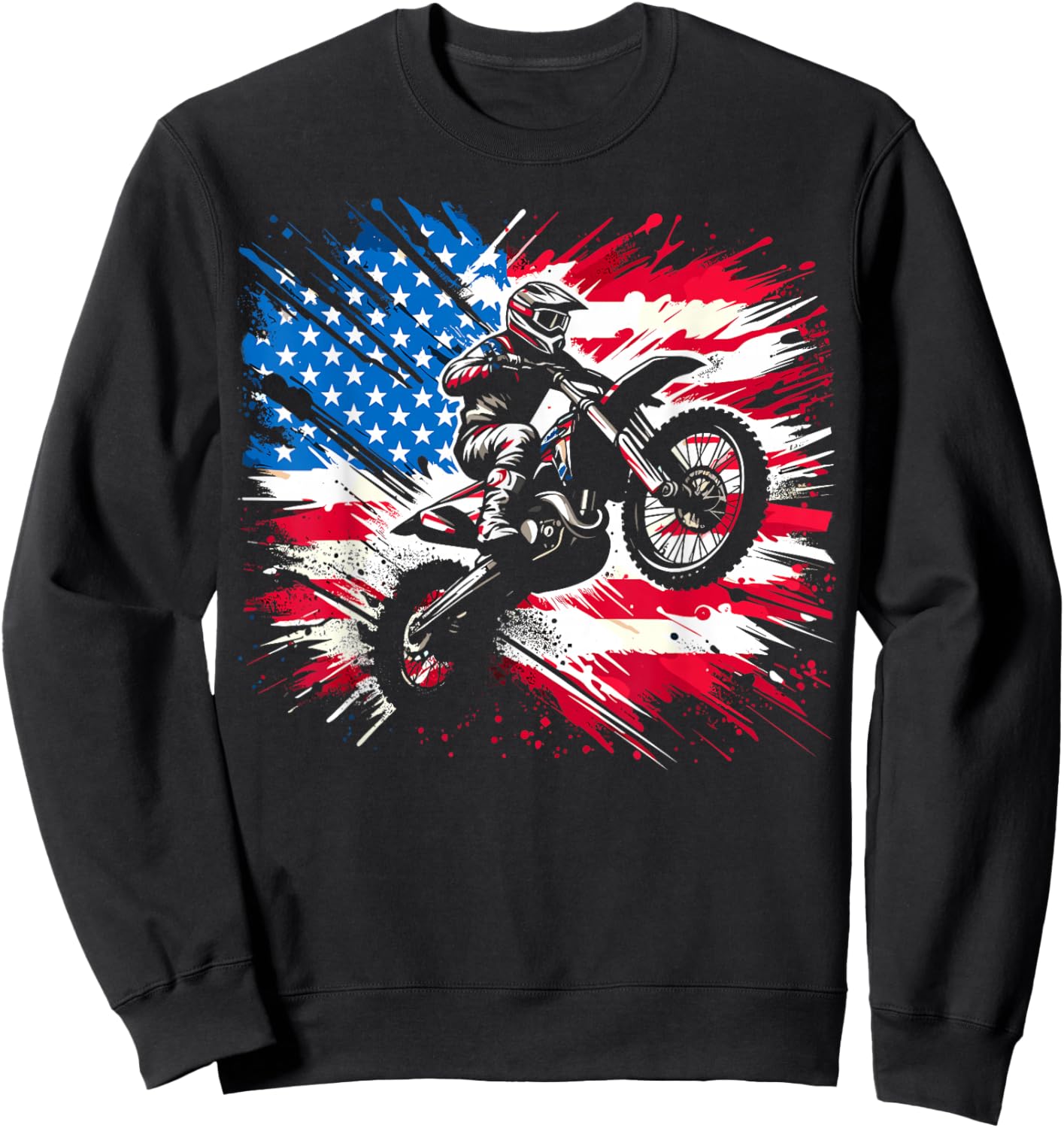 Dirtbike Motocross USA Flag Sweatshirt - Sweatshirt | Black