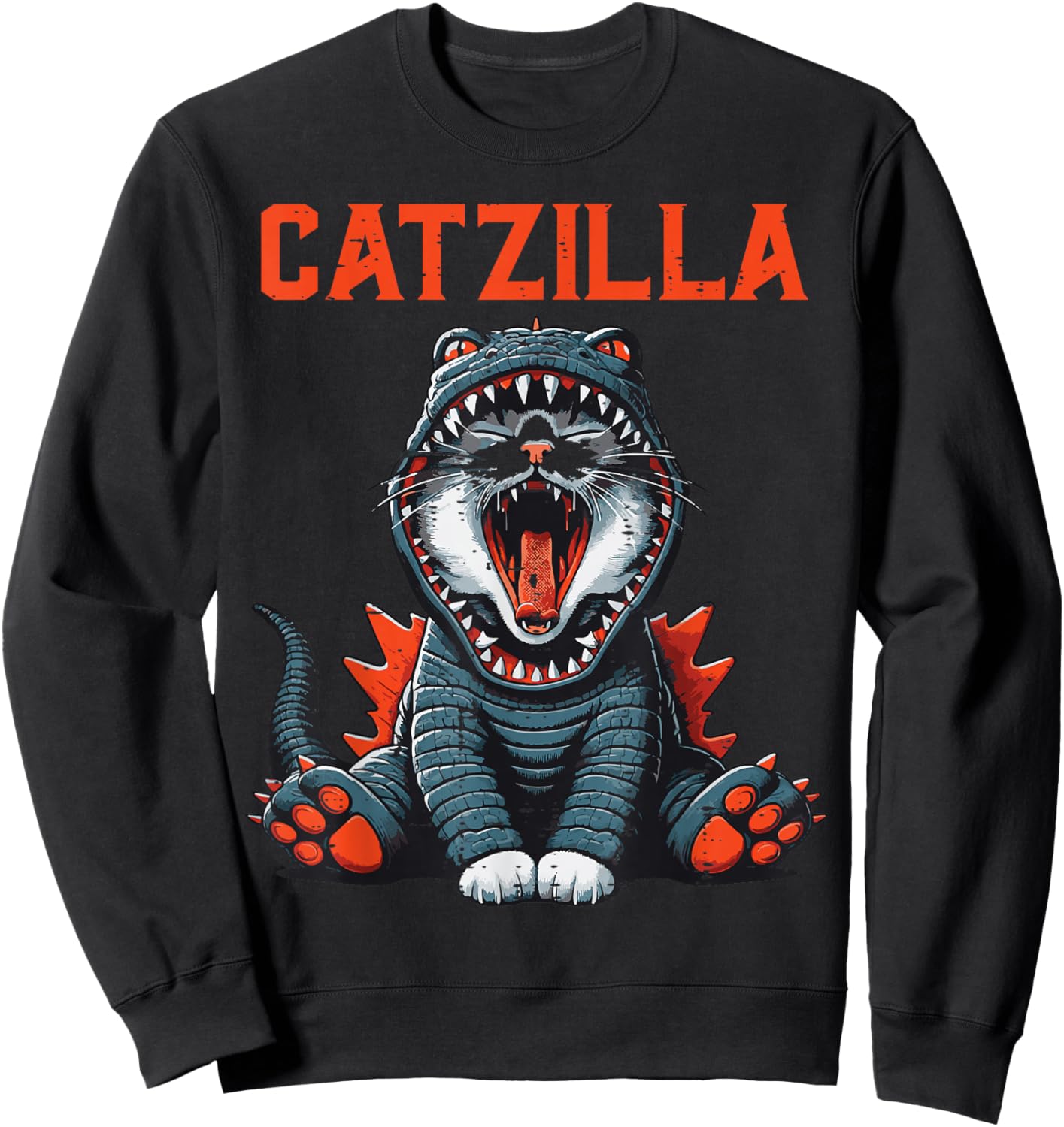 Cat Monster Catzilla Funny Kitten Kitty Women Girls Kids Men Sweatshirt - Sweatshirt | Black