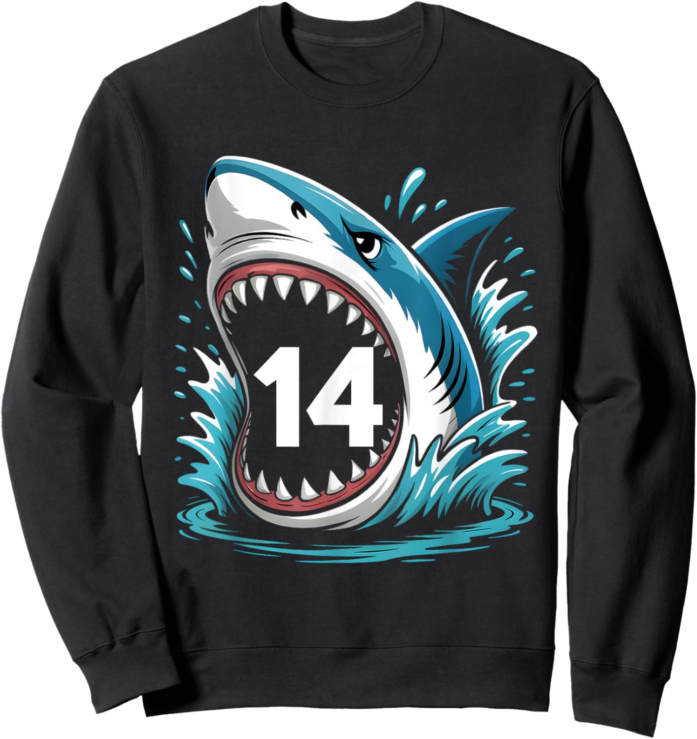 Kids Shark Birthday Funny 14 Year Old Boys Girls Ocean Theme Sweatshirt - Sweatshirt | Black