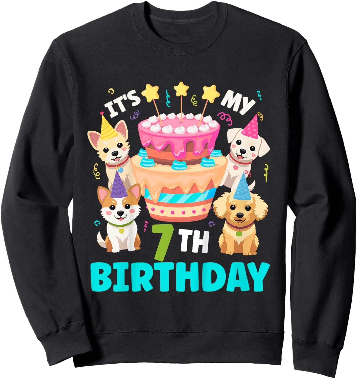 7th Dog Birthday Party Seven Year Old Puppy Birthday Sweatshirt - Sweatshirt | Black