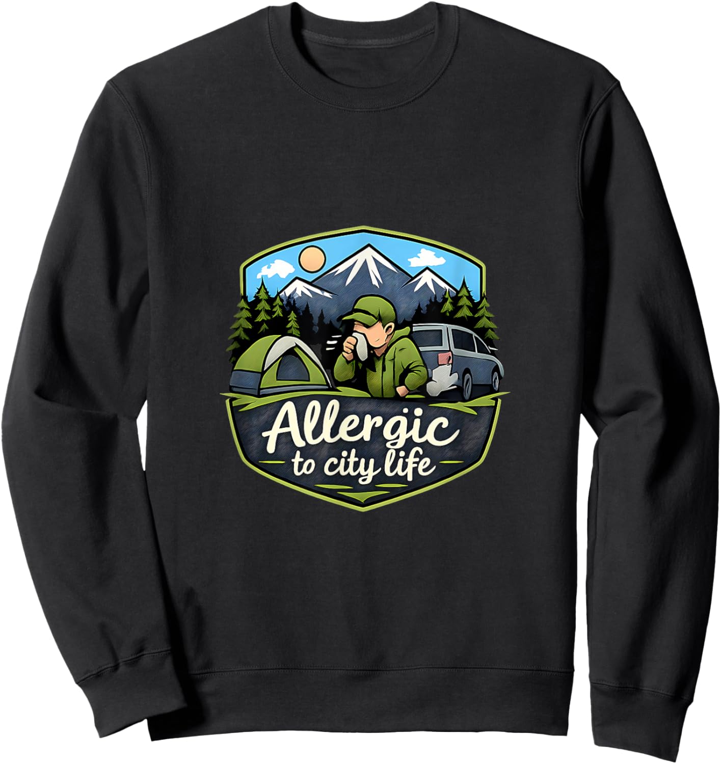 Allergic to City Life Camping Mountain Badge Sweatshirt - Sweatshirt | Black