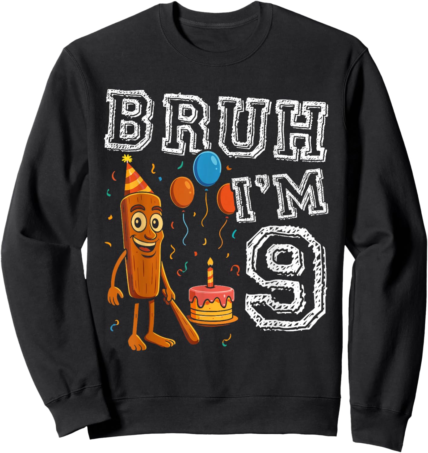 Italian Brainrot Bruh I'm 9 Age 9th Kids Boys Girls Sweatshirt - Sweatshirt | Black