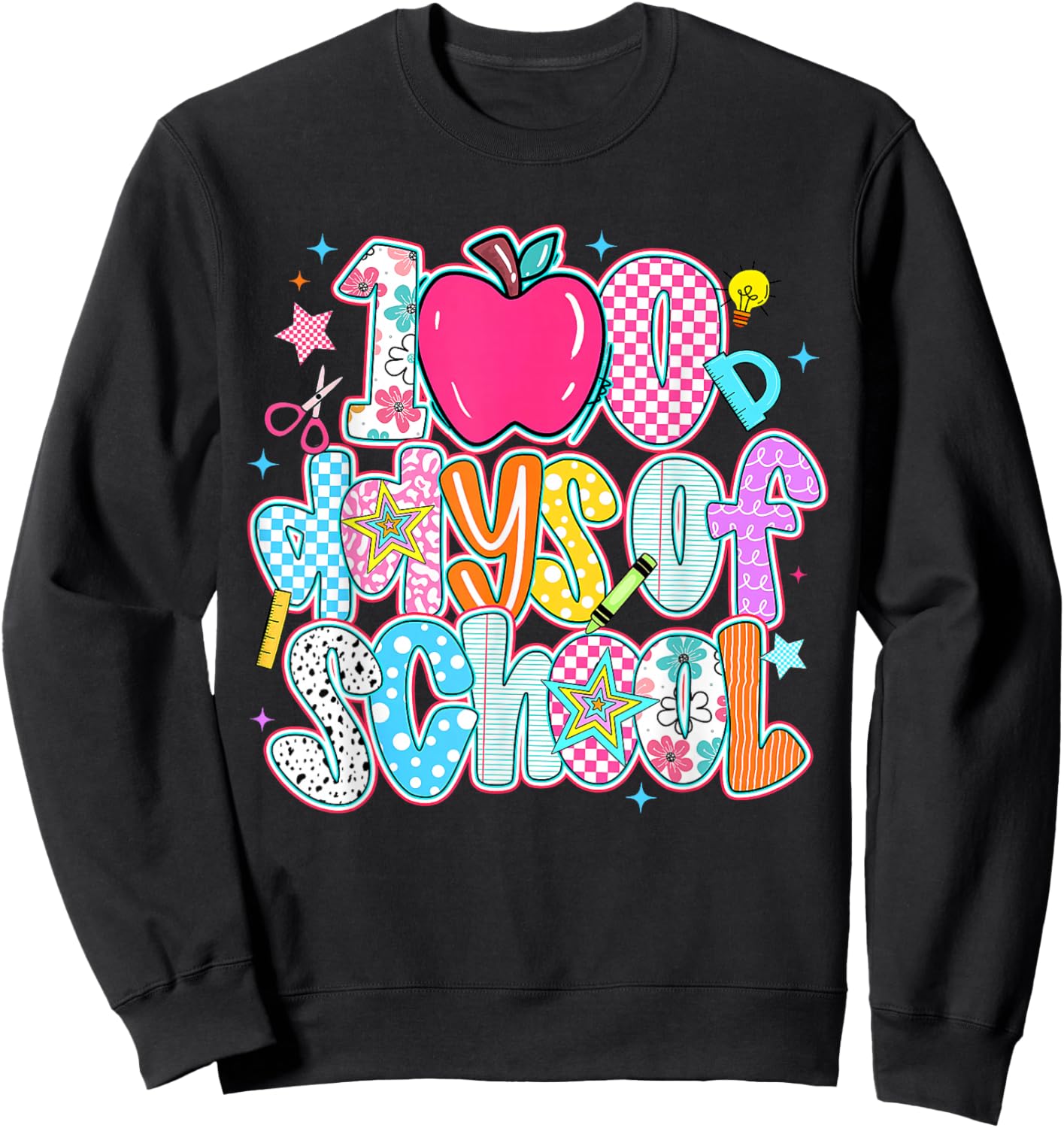 Preppy 100 Days of School Girl Cute 100th Day of School Kids Sweatshirt - Sweatshirt | Black