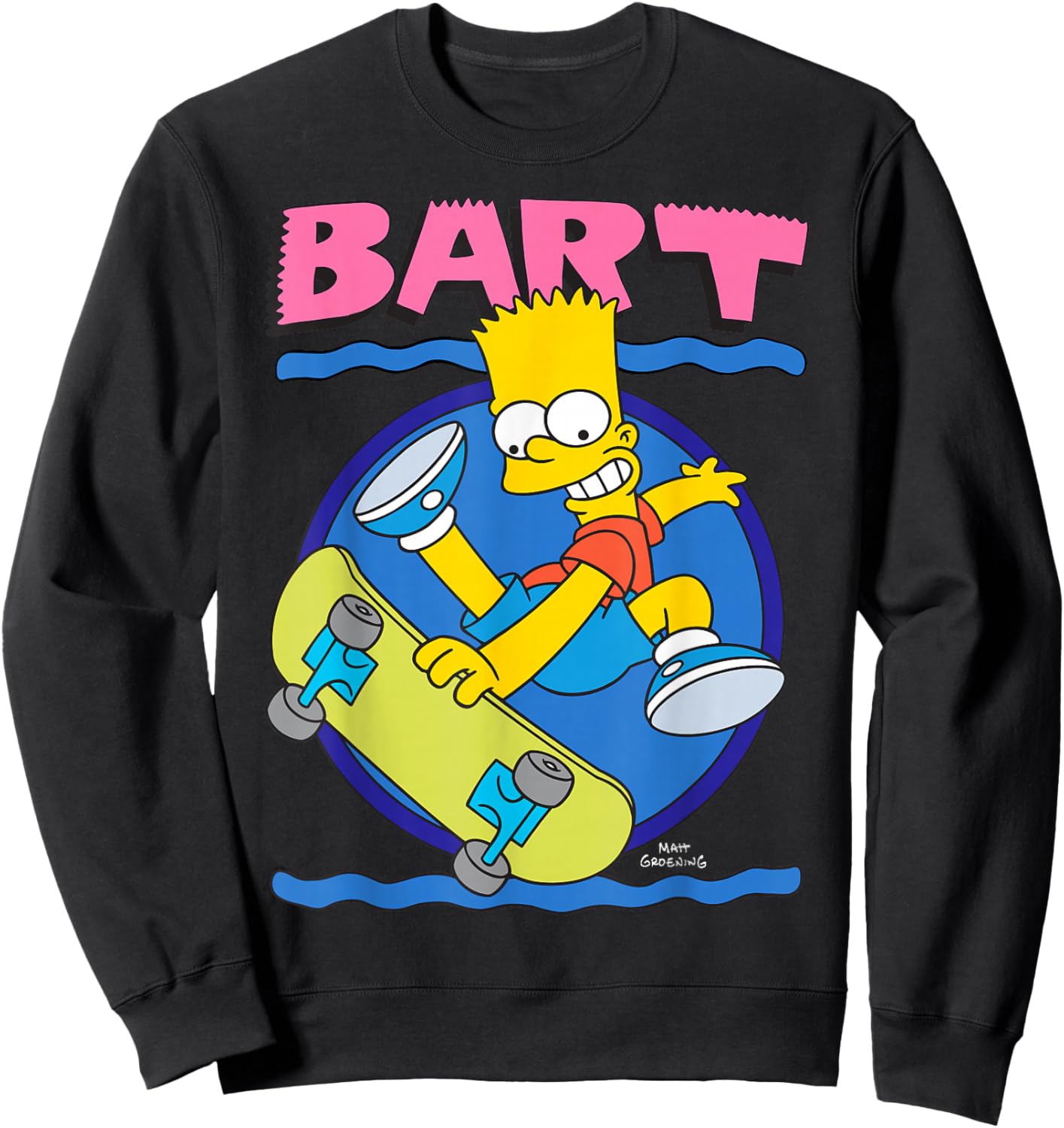 The Simpsons 90's Art Style Bart Ridding Skateboard Sweatshirt - Sweatshirt | Black