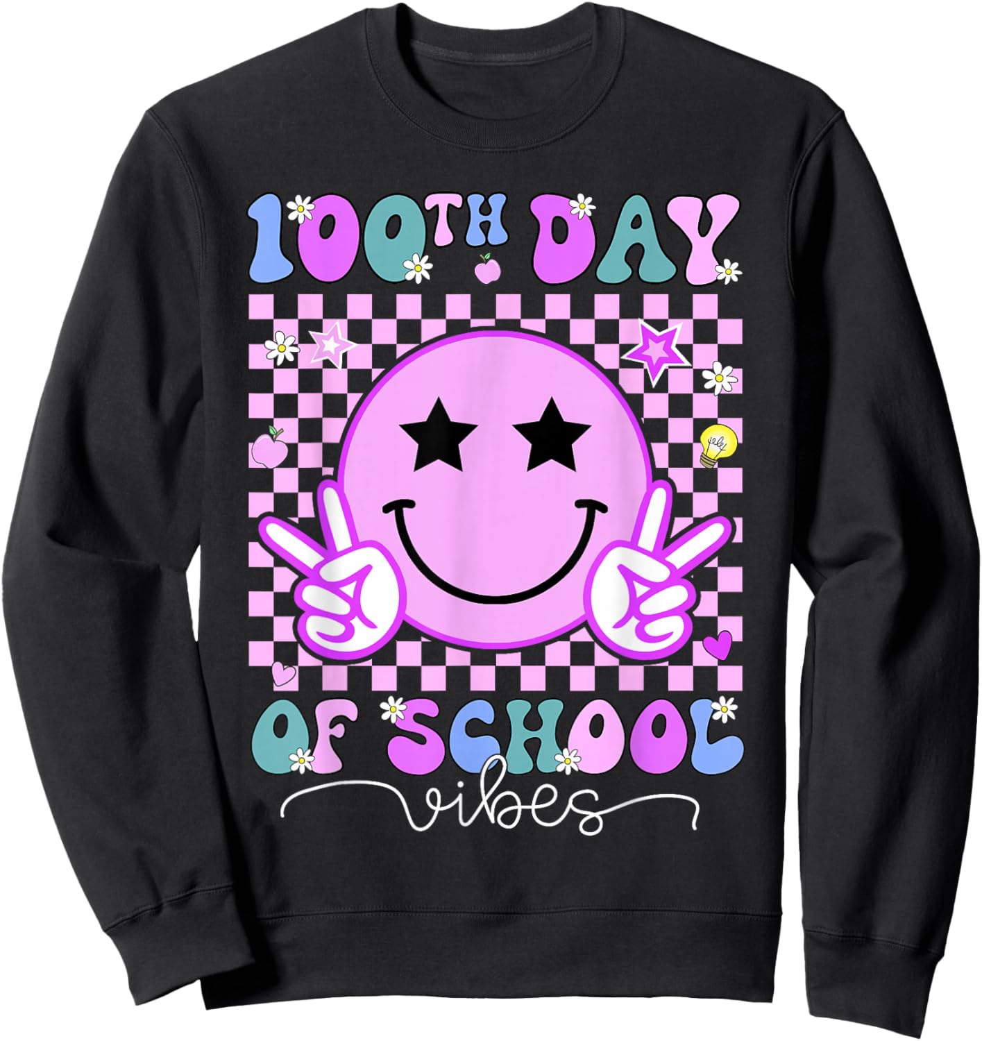 Funny 100 Days Shirt 100th Day of School Vibes Kid Boys Girl Sweatshirt - Sweatshirt | Black