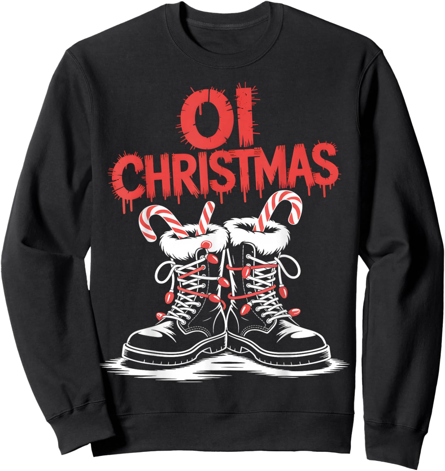 Oi Christmas Punk Boots Holiday Sweatshirt - Sweatshirt | Black
