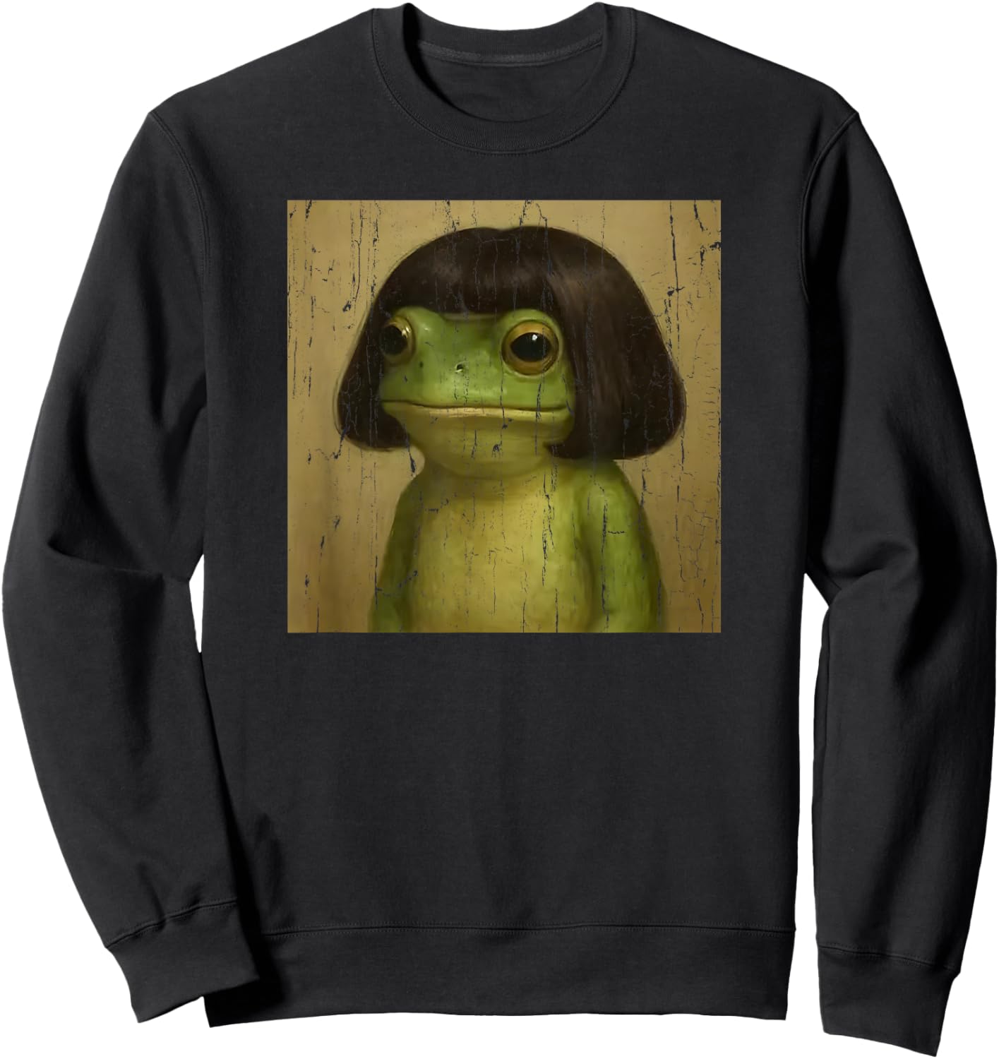 Frog Face with Bob Haircut Meme Sweatshirt - Sweatshirt | Black