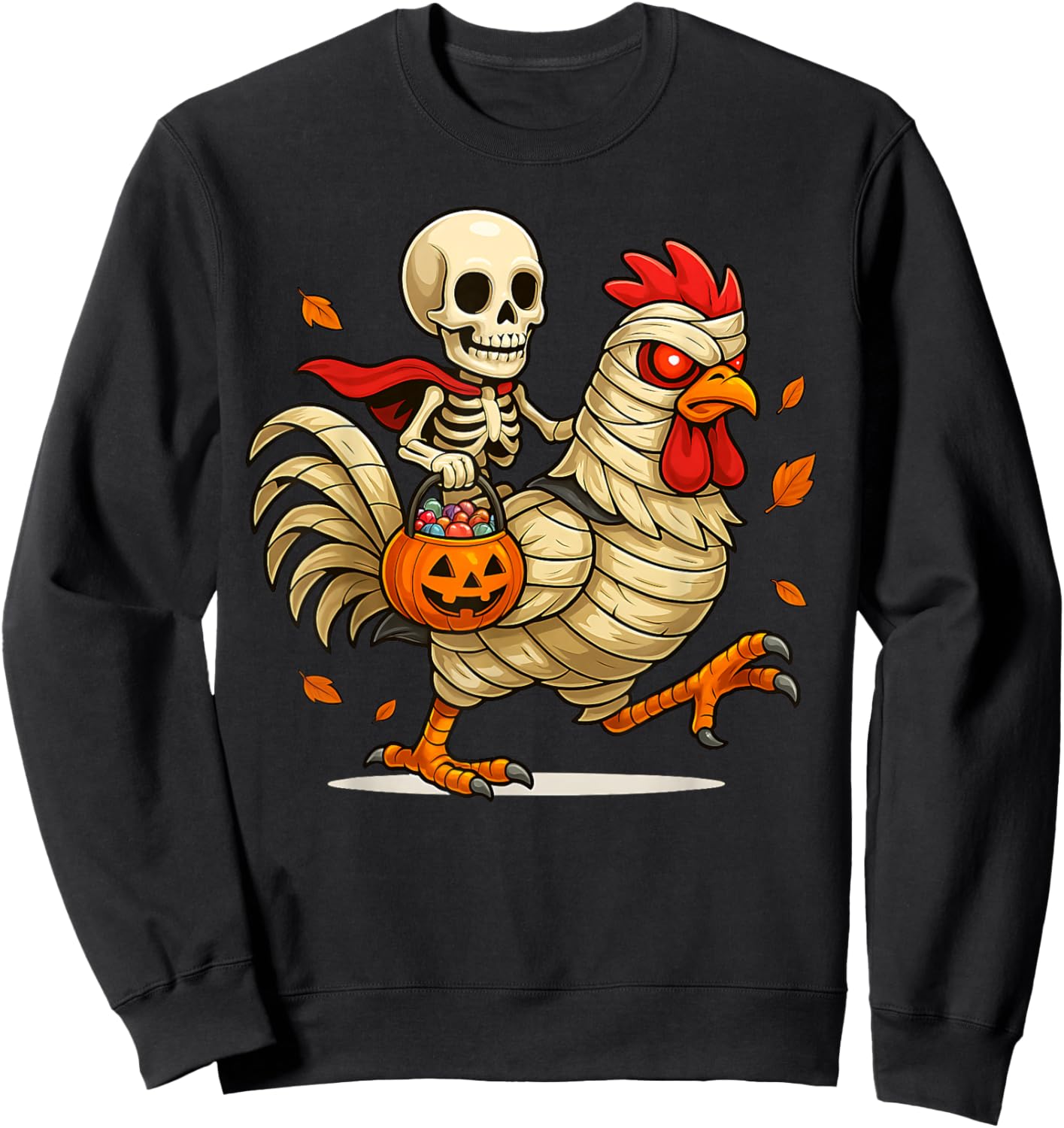 Funny Skeleton Riding a Mummy Chicken Halloween Costume Sweatshirt - Sweatshirt | Black