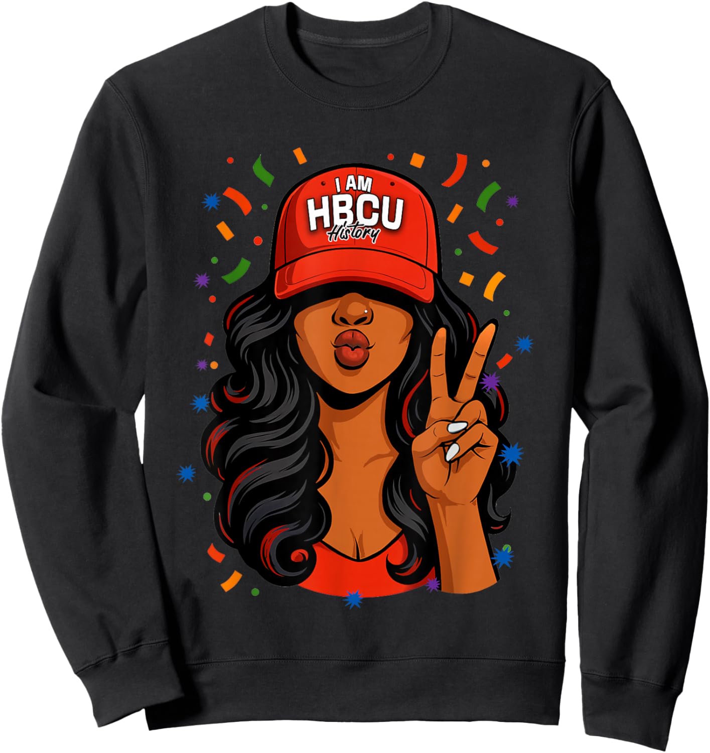 I Am HBCU Black History Month Black Woman Red Hat Sweatshirt - Sweatshirt | Black