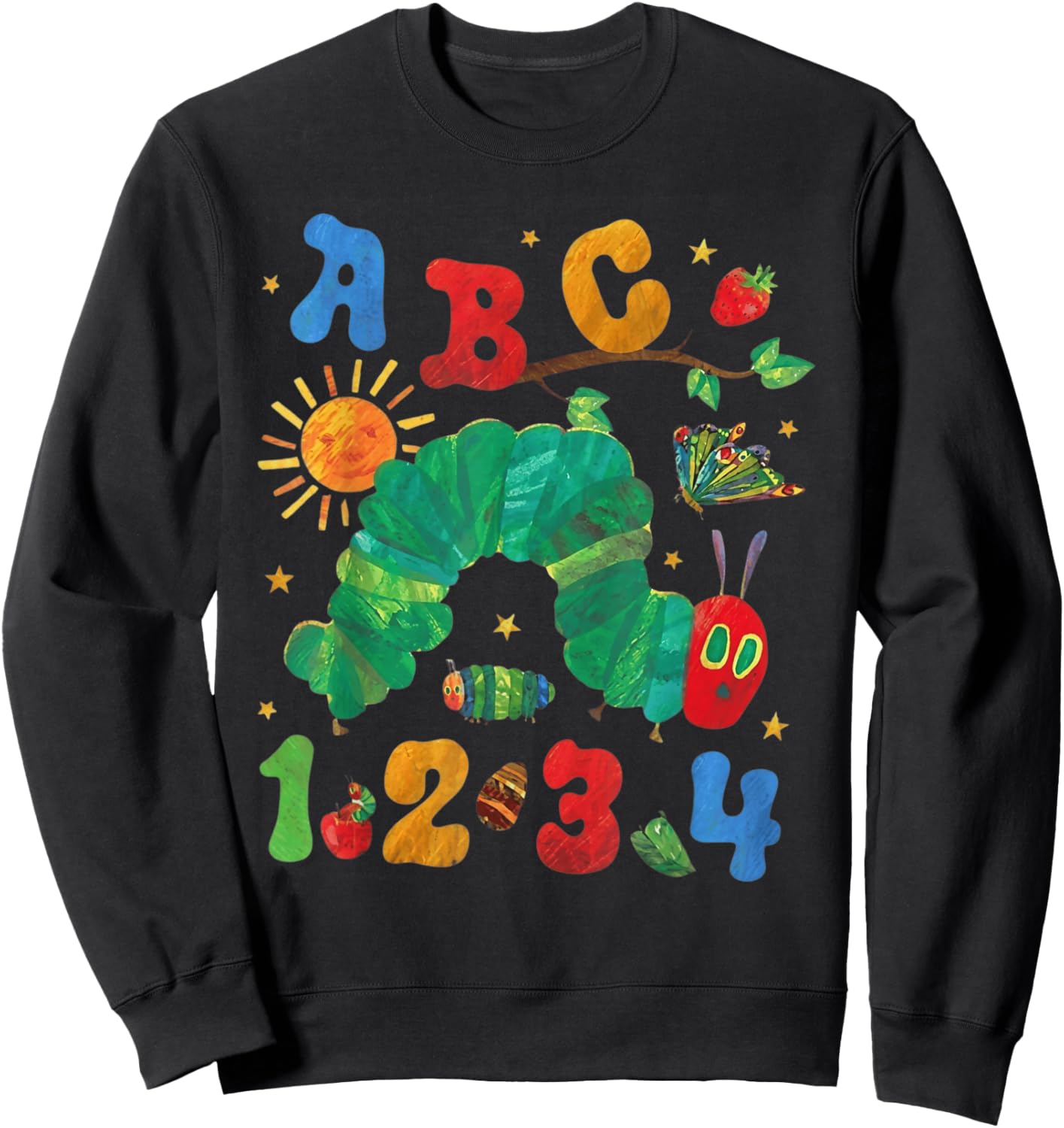 ABC Numbers Kids Cute Caterpillar Learning Alphabet Sweatshirt - Sweatshirt | Black