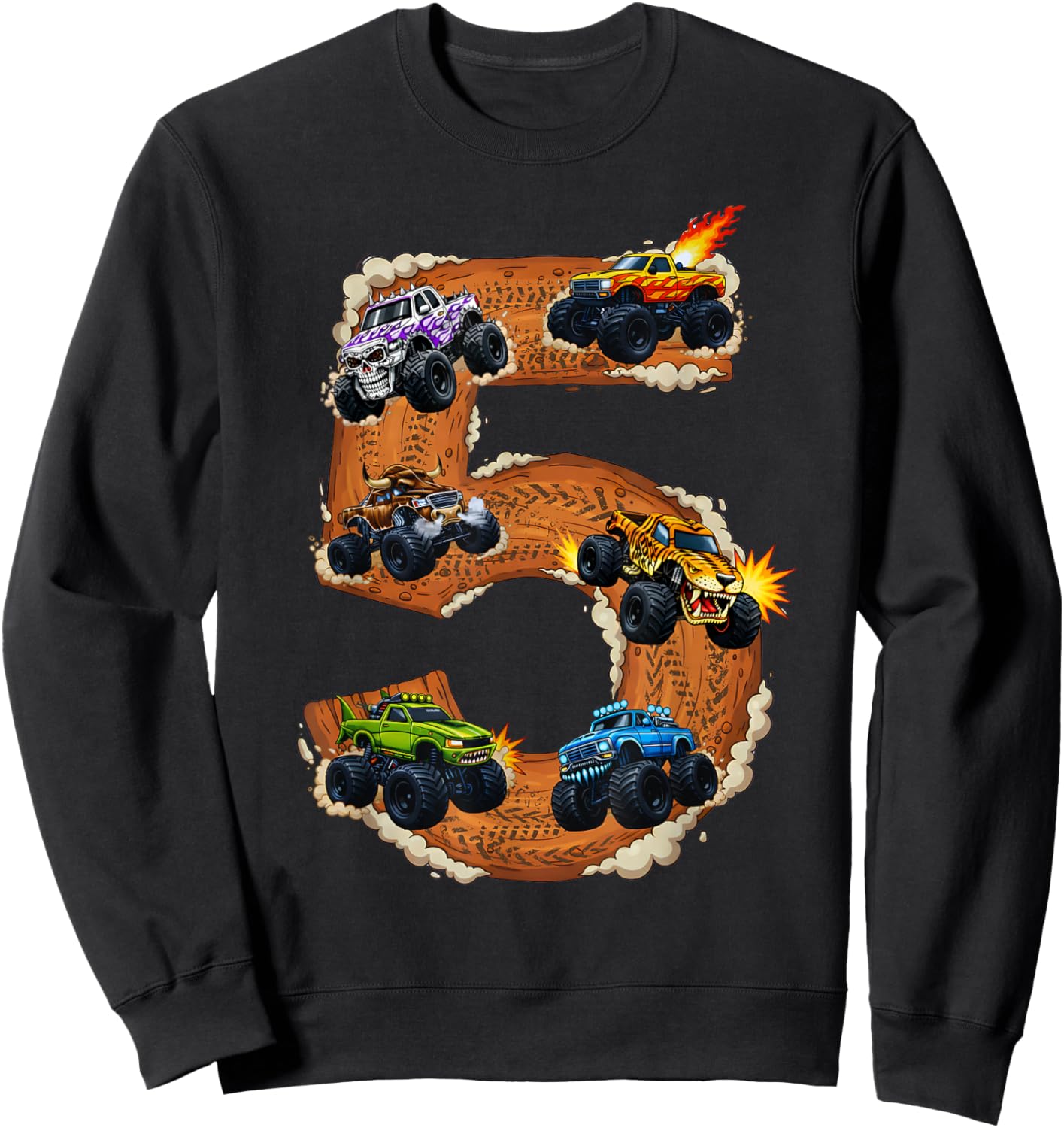 5 Year Old Monster Truck Boy Toddler 5th Birthday Party Sweatshirt - Sweatshirt | Black
