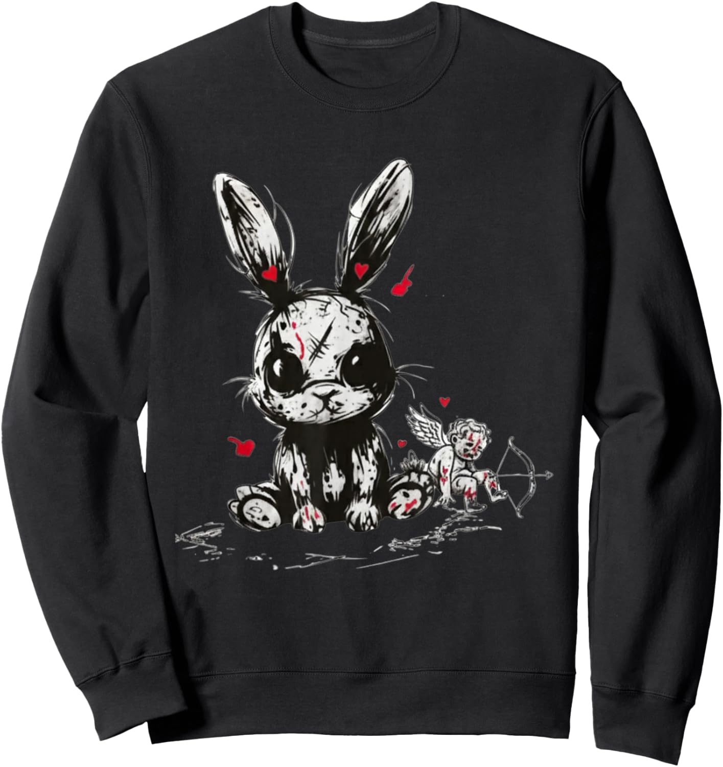 Creepy Kawaii Bunny Anti Valentine’s Day Goth Cupid Grunge Sweatshirt - Sweatshirt | Black