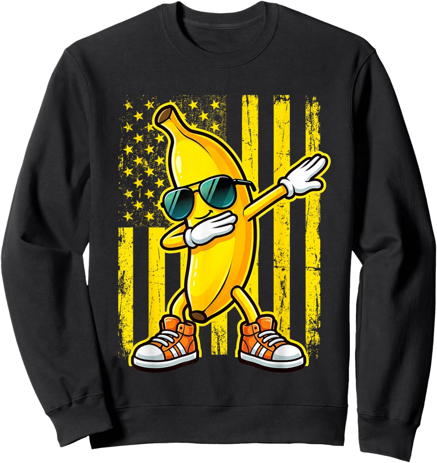 Dabbing Banana USA American Flag Patriotic Banana Lover Kids Sweatshirt - Sweatshirt | Black