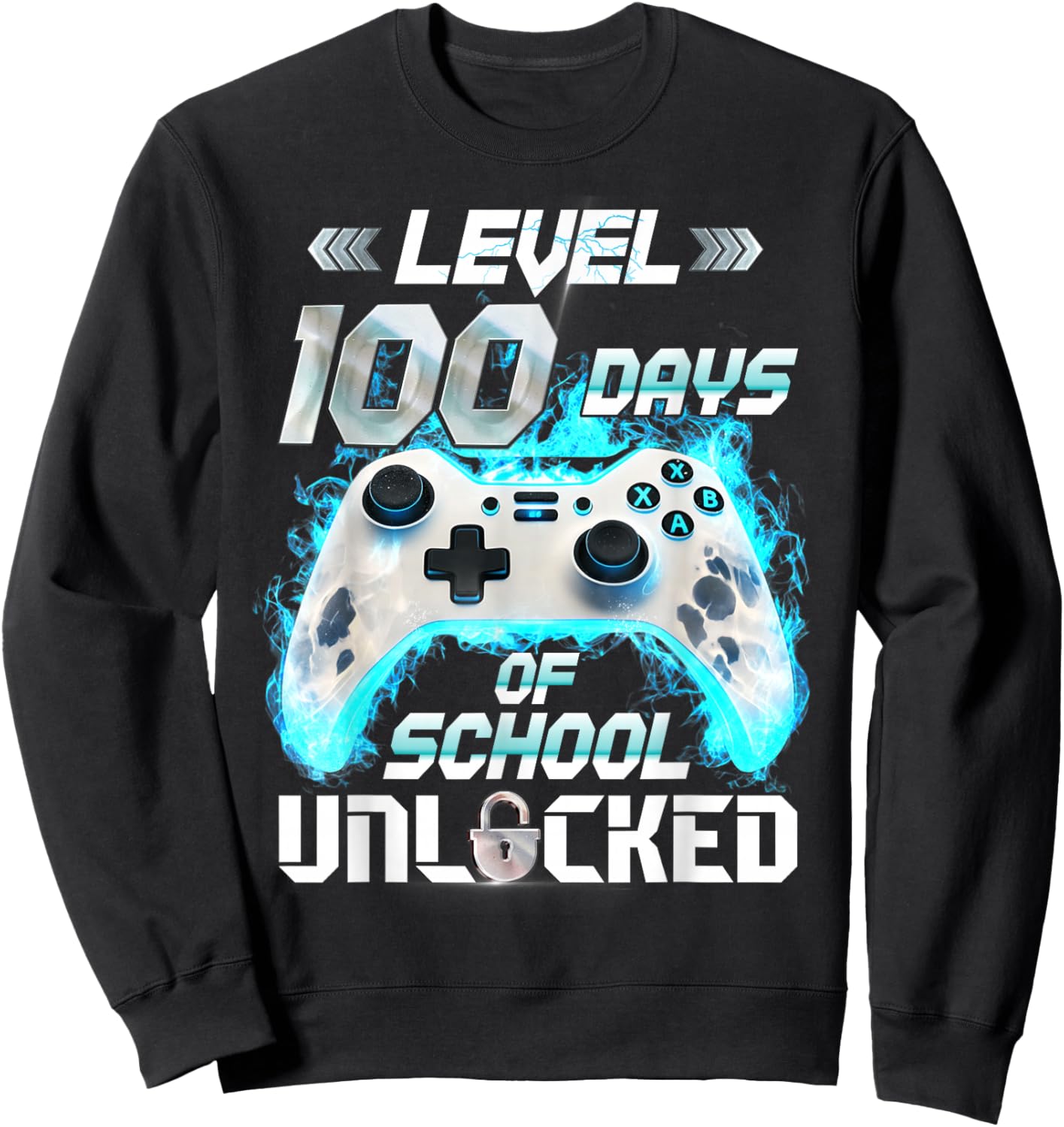 Level 100 Days of School Unlocked Video Gamer Sweatshirt - Sweatshirt | Black