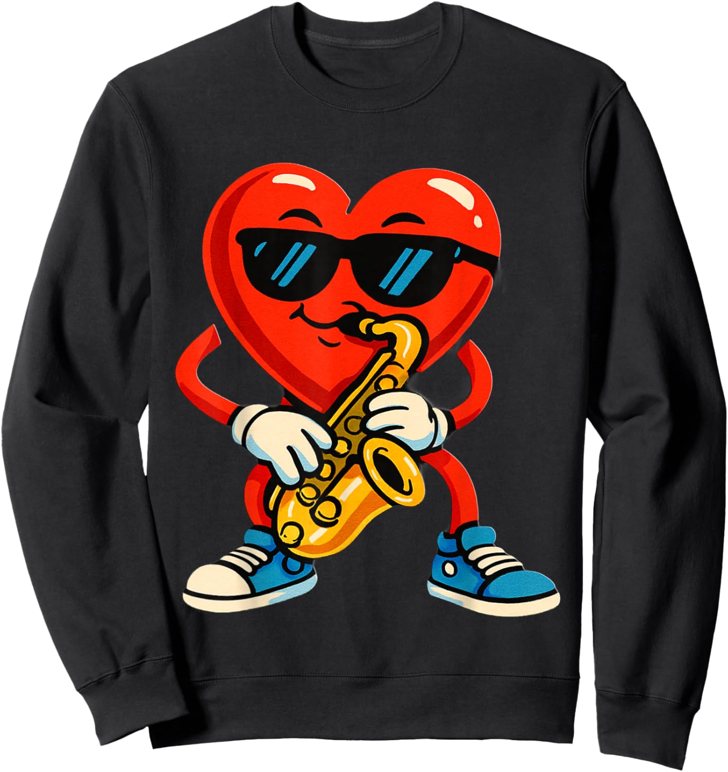 A Fun Cartoon RED Heart Playing Saxophone Sweatshirt - Sweatshirt | Black